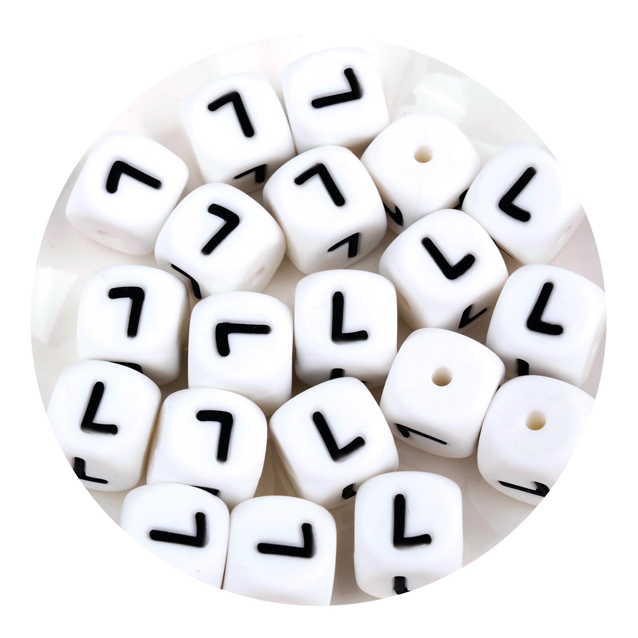 White silicone string beads with black letter L, Master Maker Crafts, wholesale, Ohio fast shipping DIY Craft Warehouse