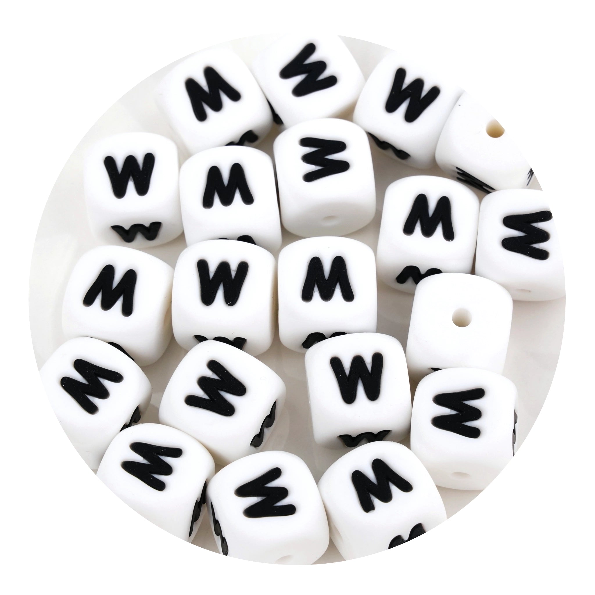 White silicone letter W beads for crafts, Master Maker Crafts wholesale, fast shipping Ohio DIY Craft Warehouse