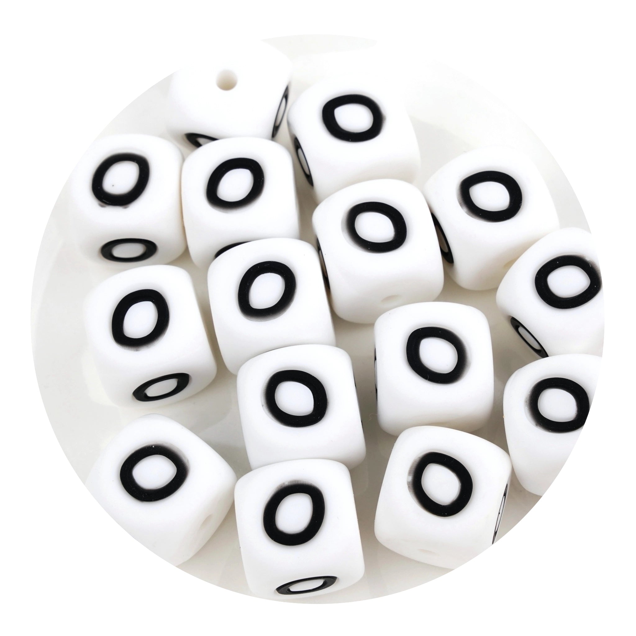 White silicone square beads with black letter O, Master Maker Crafts, wholesale Ohio supplies DIY Craft Warehouse