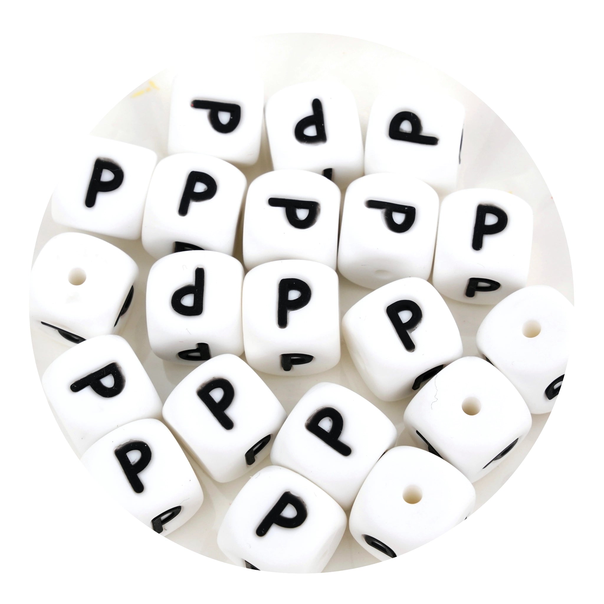 White silicone square letter P beads for crafts, Master Maker Crafts wholesale supplies Ohio DIY Craft Warehouse