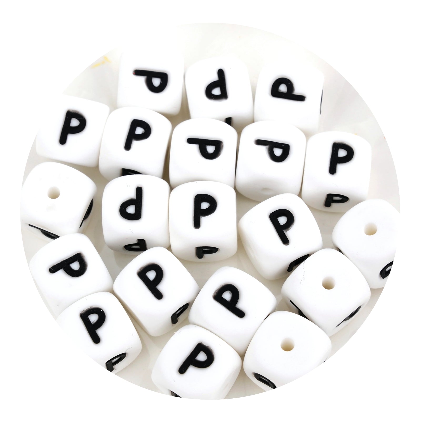 White silicone square letter P beads for crafts, Master Maker Crafts wholesale supplies Ohio
