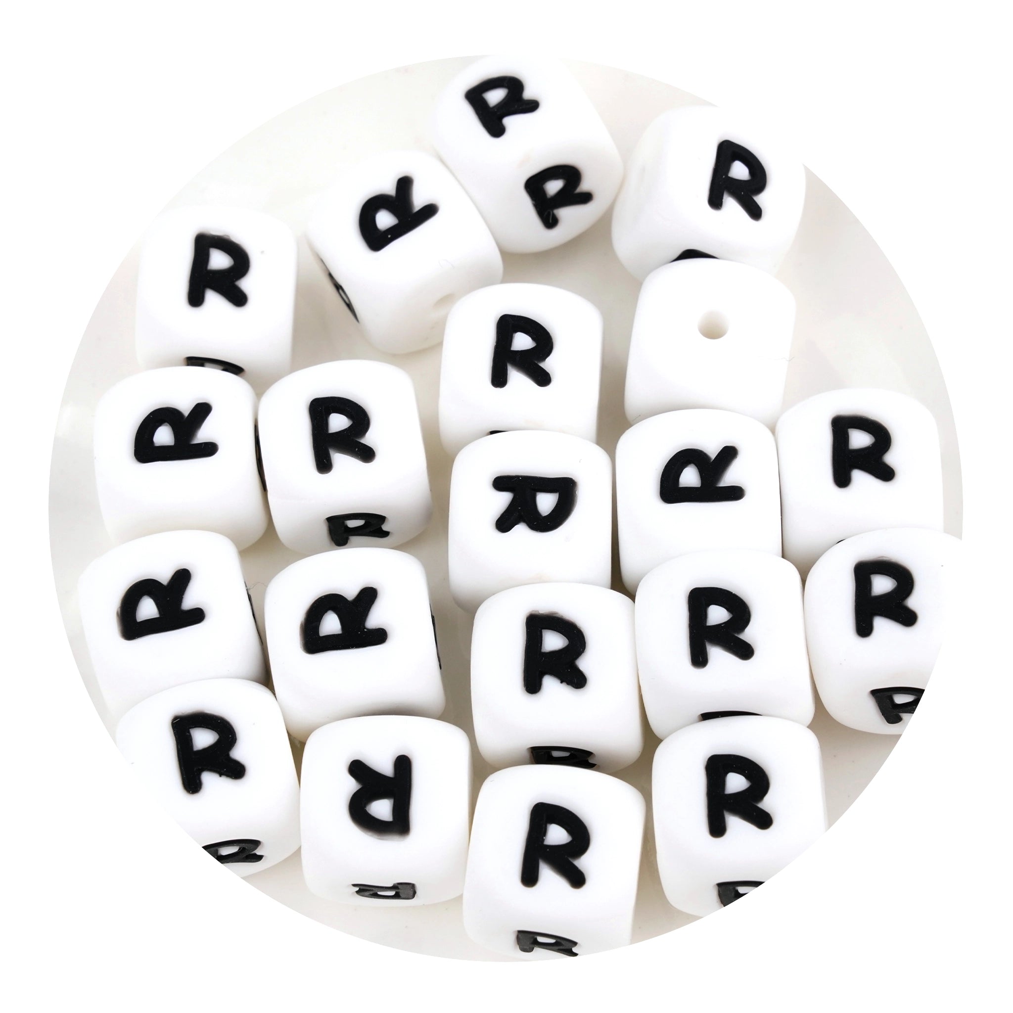 Master Maker Crafts wholesale white silicone letter R beads for stringing, fast shipping Ohio DIY Craft Warehouse
