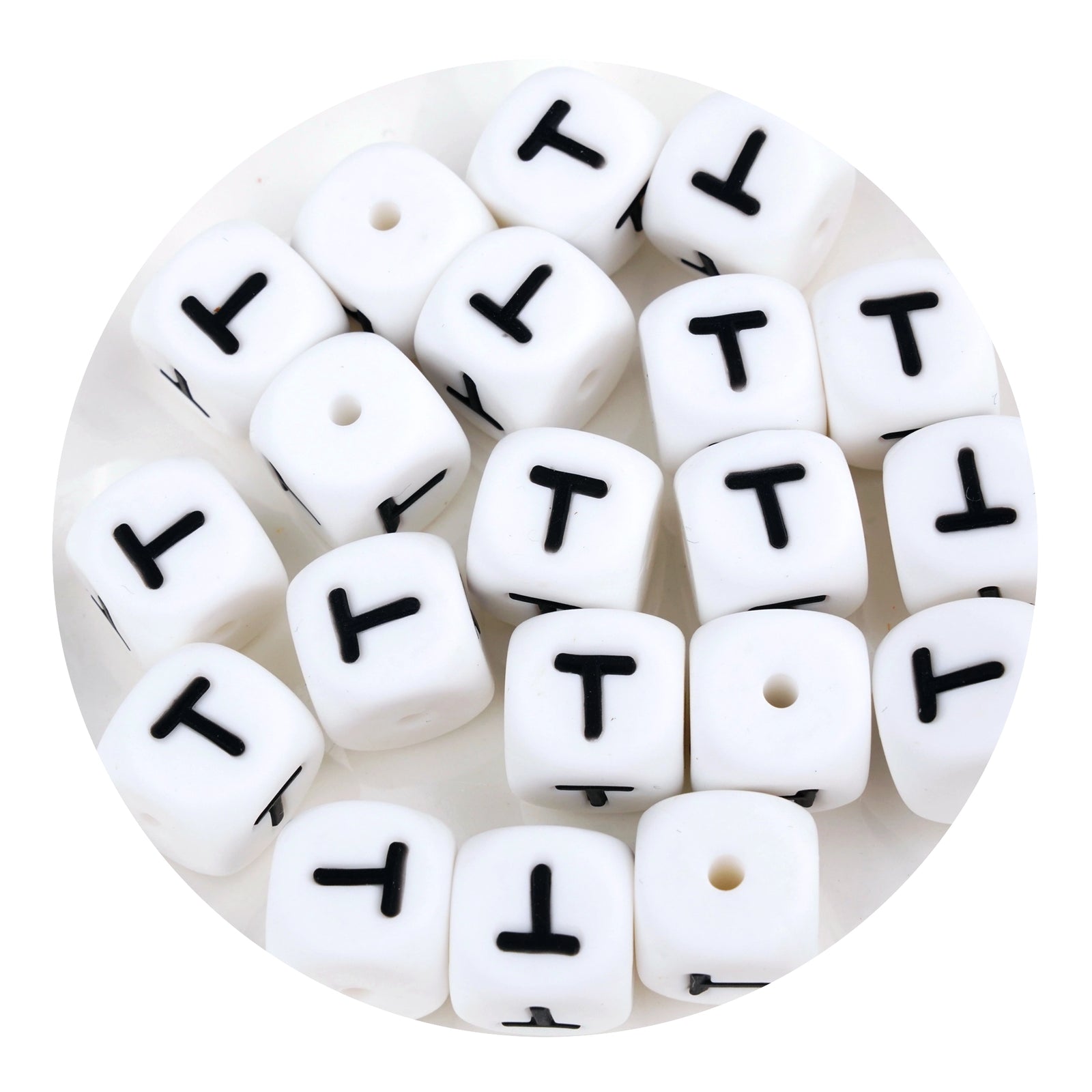 White cube silicone letter T beads for crafts, Master Maker Crafts wholesale Ohio fast shipping