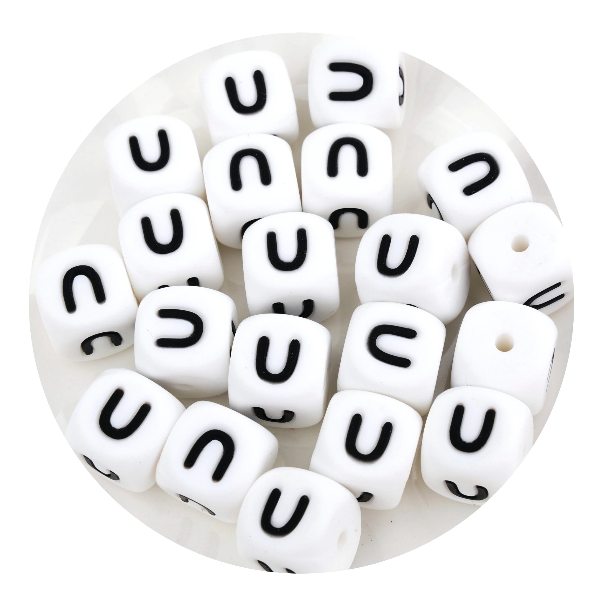 White silicone letter U square string beads, Master Maker Crafts wholesale supplies, Ohio DIY Craft Warehouse