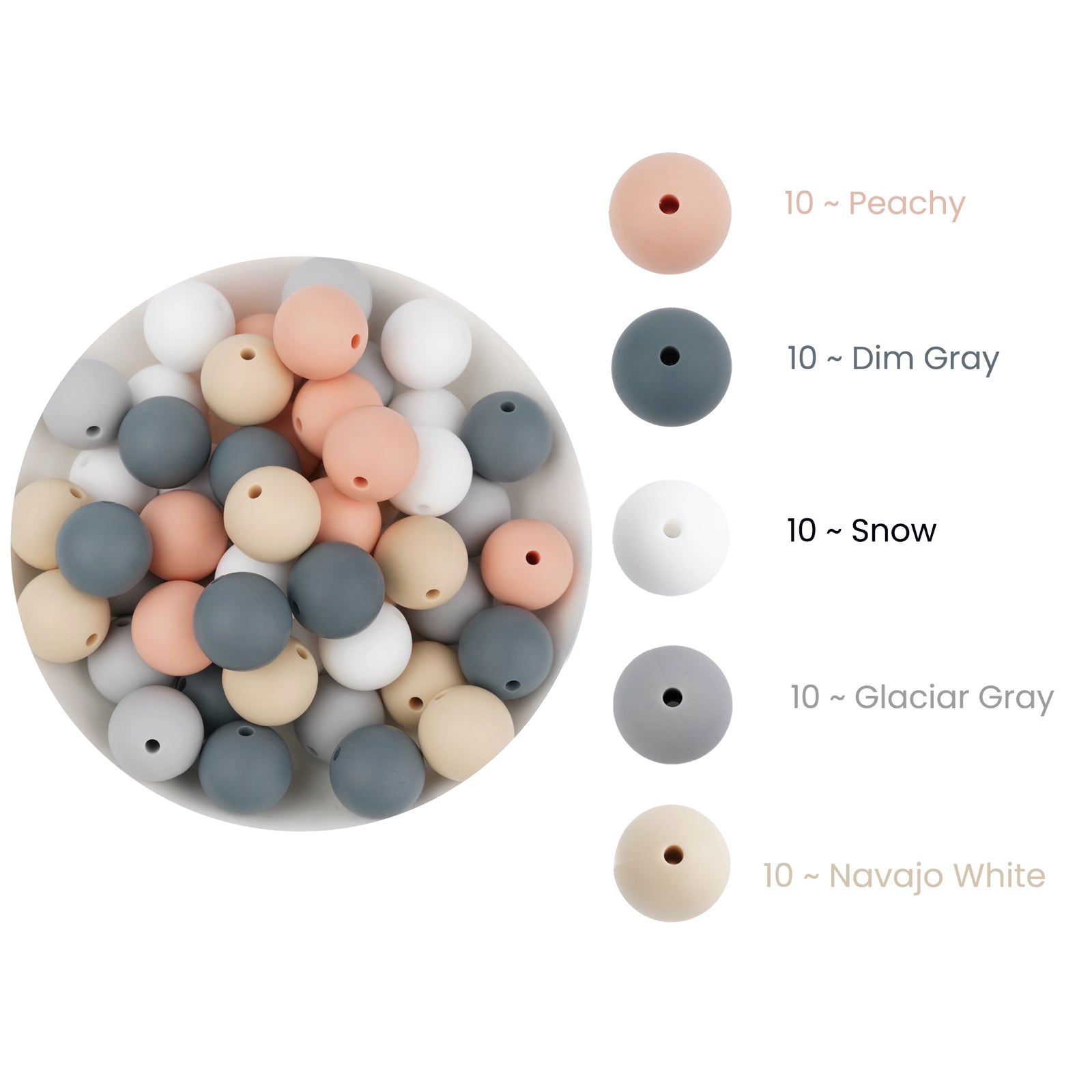 Modern neutral silicone beads mix in peach, gray, white, and cream. Master Maker Crafts - Wholesale Craft Supplies - Fast Shipping Ohio.