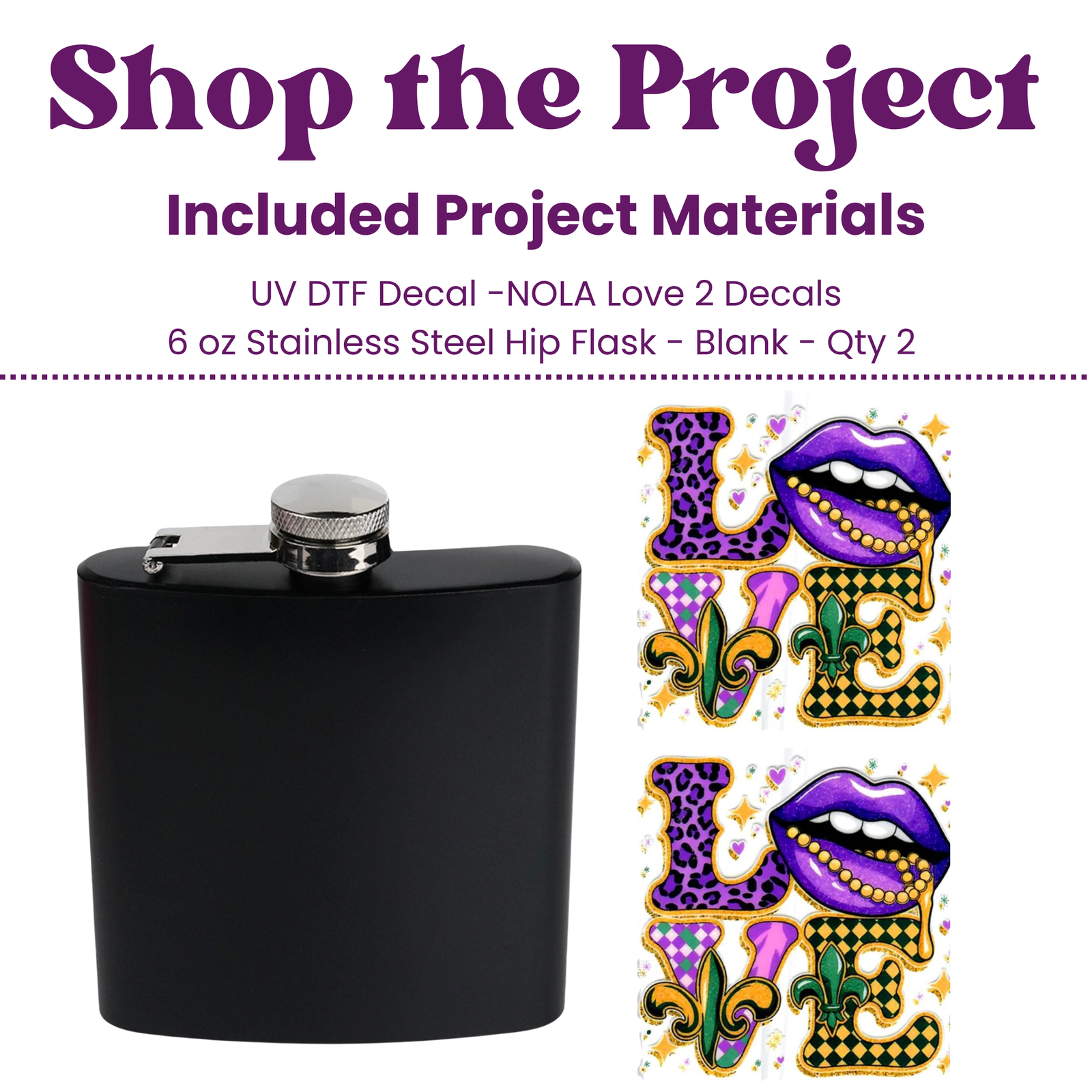 Image of Mardi Gras Love Hip Flask Kit (Makes 2) sold at Master Maker Crafts. Wholesale prices and fast shipping.
