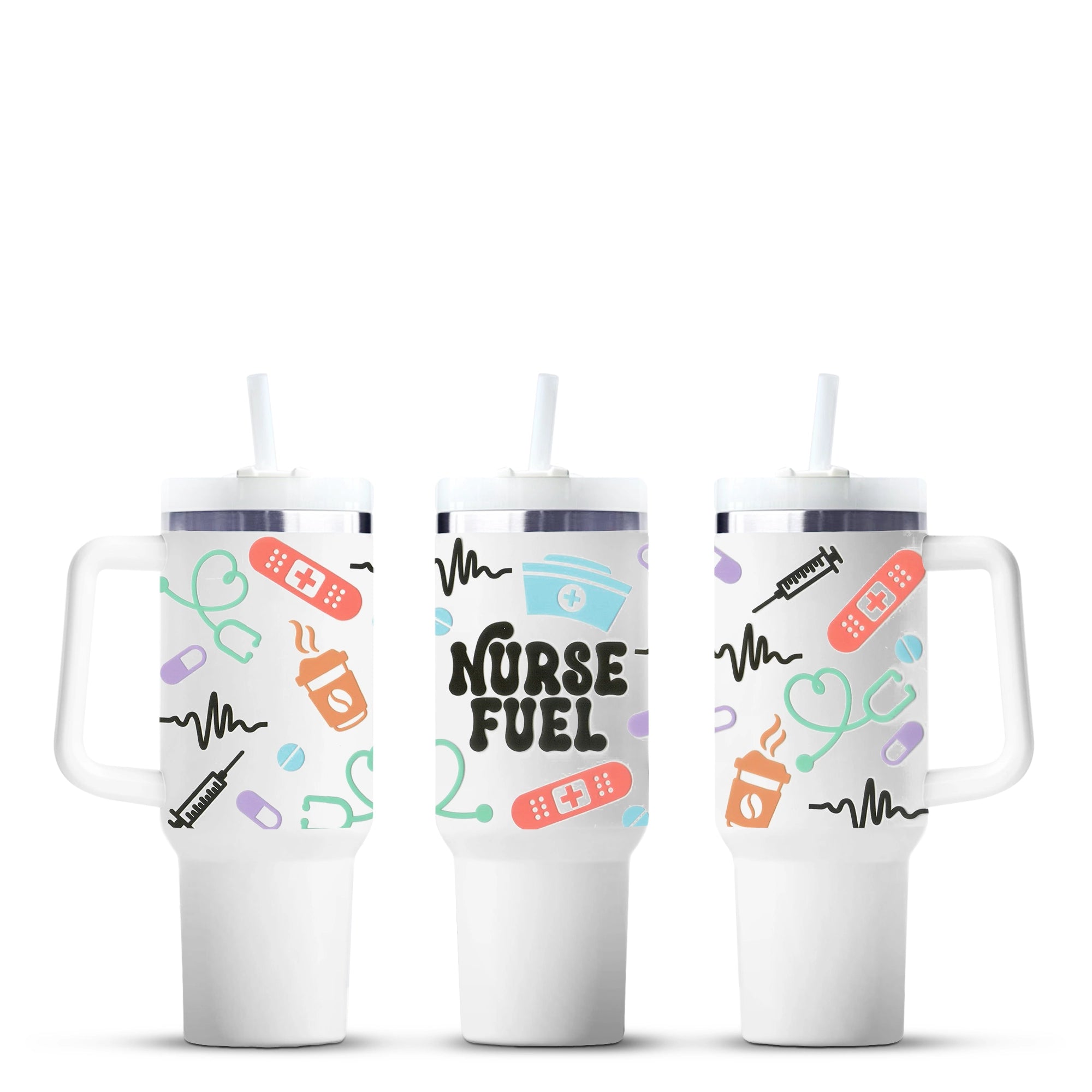 Nurse Fuel medical tumbler cup with stethoscope and bandage design, Master Maker Crafts, wholesale craft supplies, fast shipping Ohio DIY Craft Warehouse