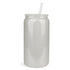 Single wall glass can tumbler, shimmer white finish, clear lid and straw, wholesale craft supplies USA.