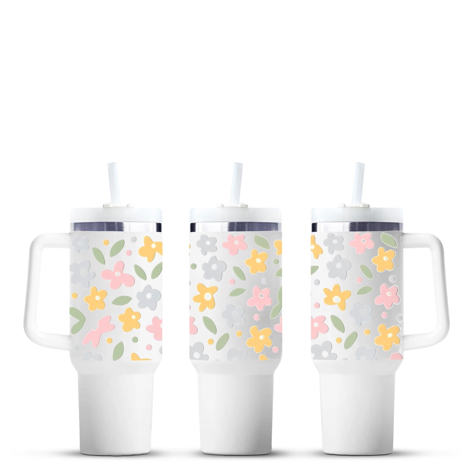 Pastel daisy floral tumbler cups with handles, Master Maker Crafts wholesale, Ohio fast shipping