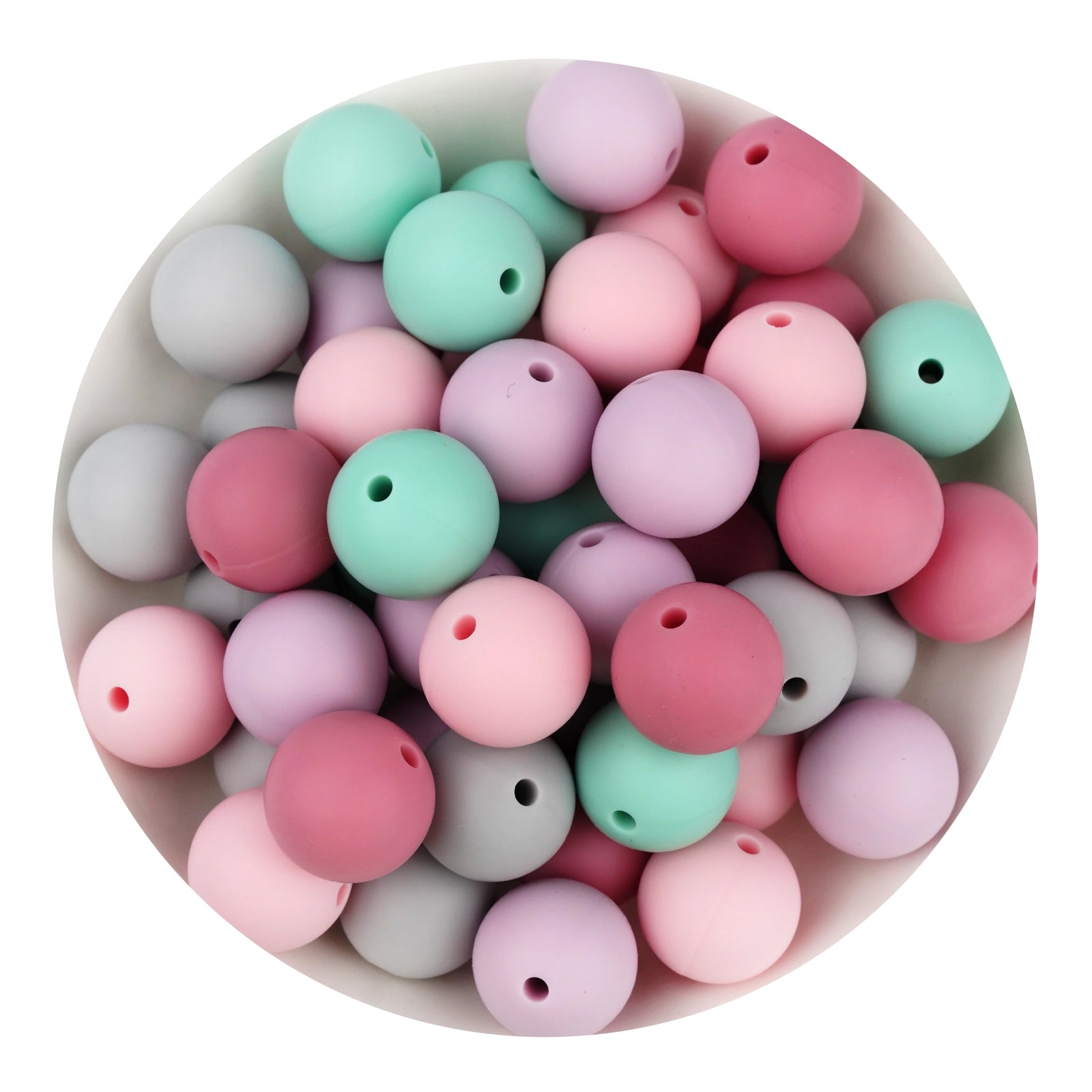 Pastel spring round bead pack in pink, mint, purple, and gray. Master Maker Crafts wholesale Ohio.