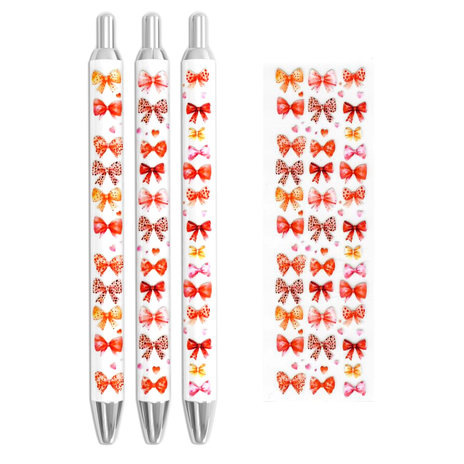 Master Maker Crafts -  UV DTF Pen Wrap Only - Bows & Hearts Red 5 Decals 4.25