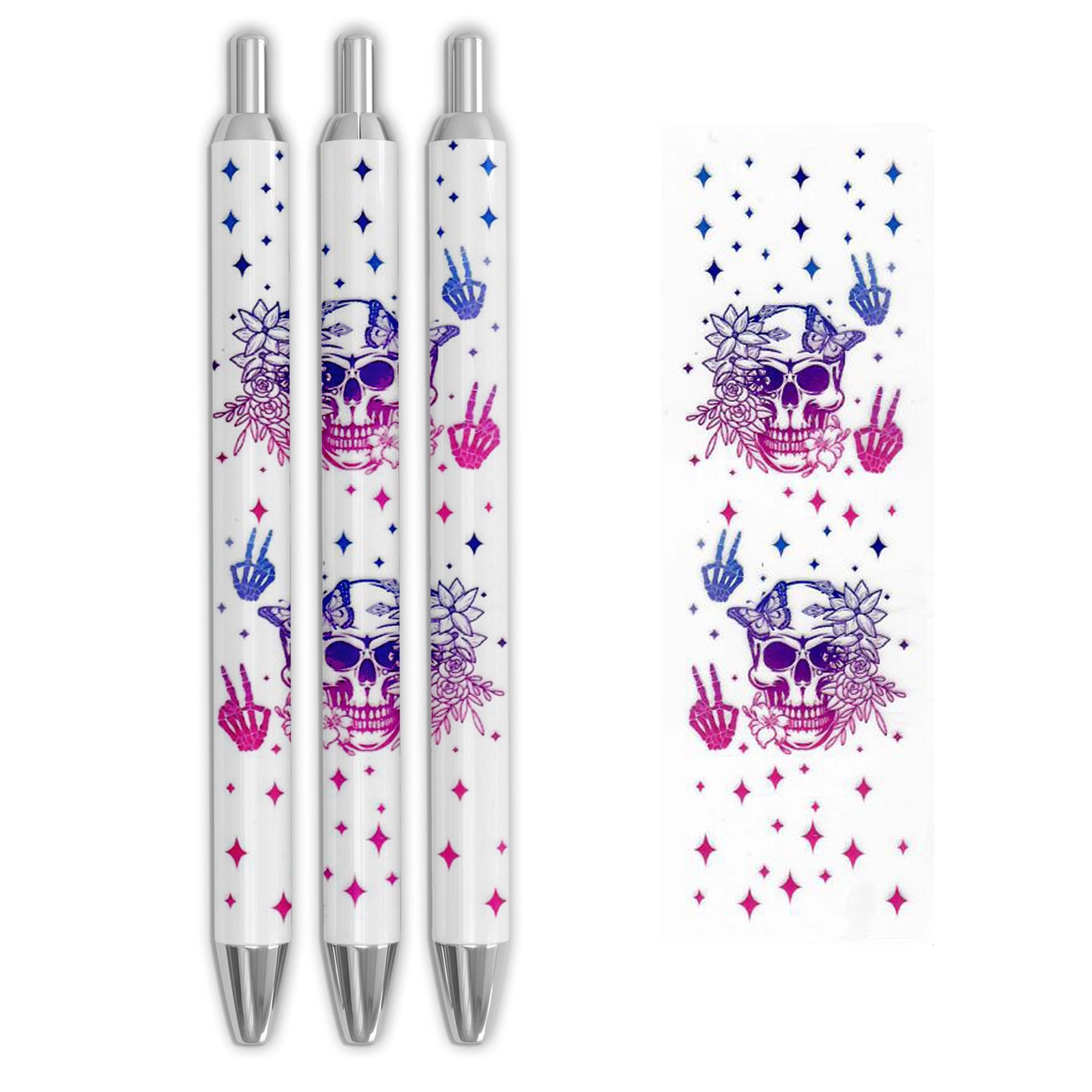 Master Maker Crafts -  UV DTF Pen Wrap Only - Peace Skulls 5 Decals 4.25