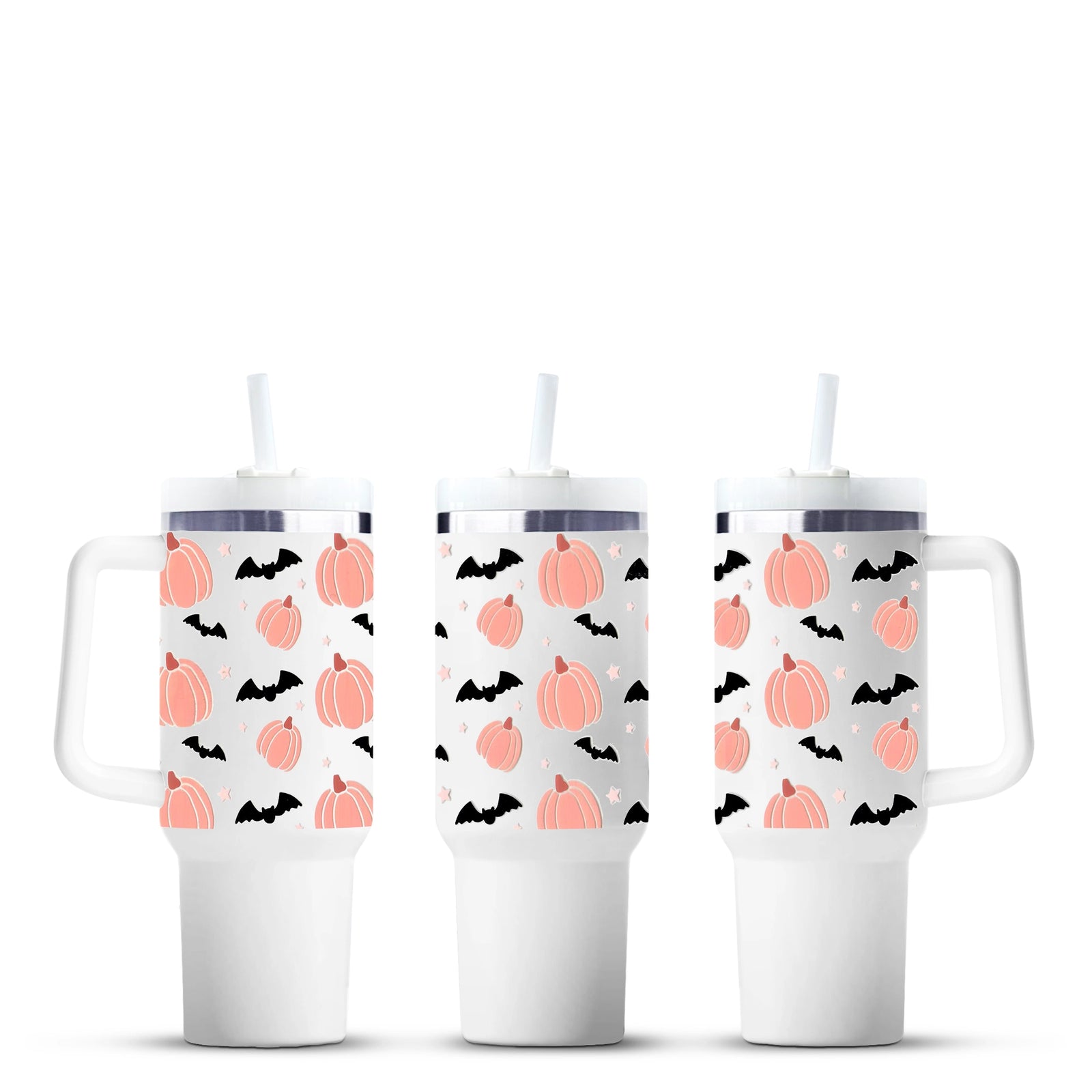 Master Maker Crafts wholesale 40oz tumbler, pink pumpkins and black bats, fast shipping Ohio