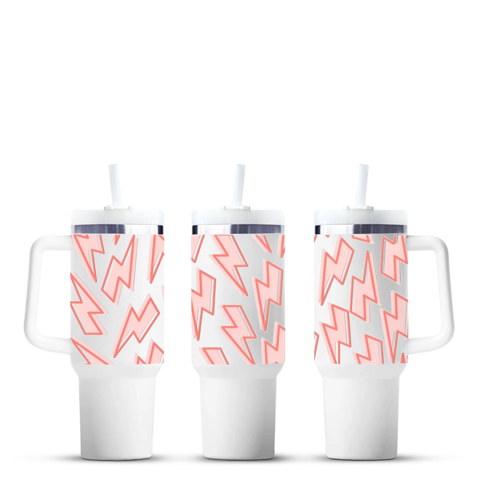 White tumblers with pink lightning bolt pattern, Master Maker Crafts wholesale craft supplies Ohio