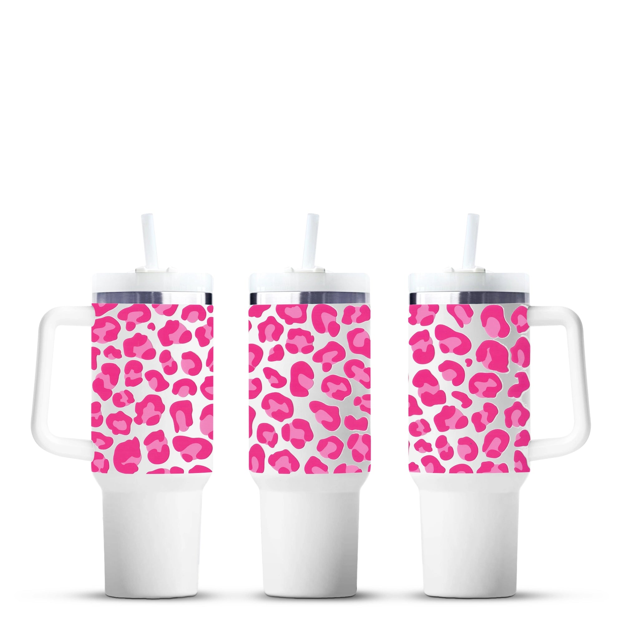 Pink cheetah print tumbler blanks with handle, Master Maker Crafts wholesale craft supplies Ohio DIY Craft Warehouse