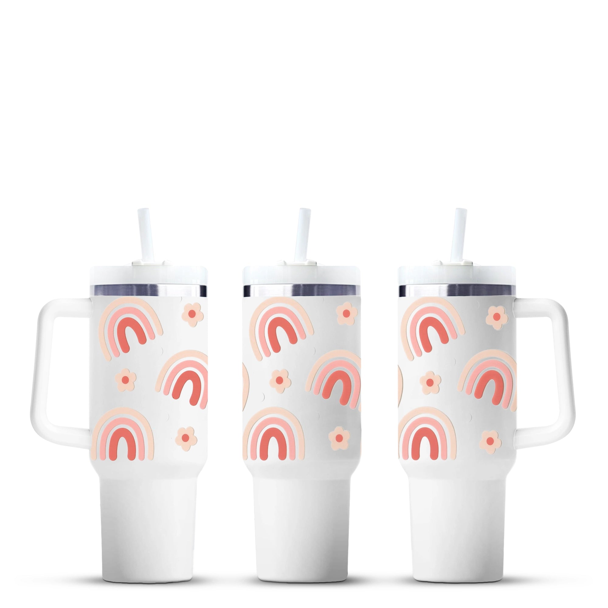 Pink rainbow tumblers with floral pattern, Master Maker Crafts wholesale, fast shipping Ohio DIY Craft Warehouse