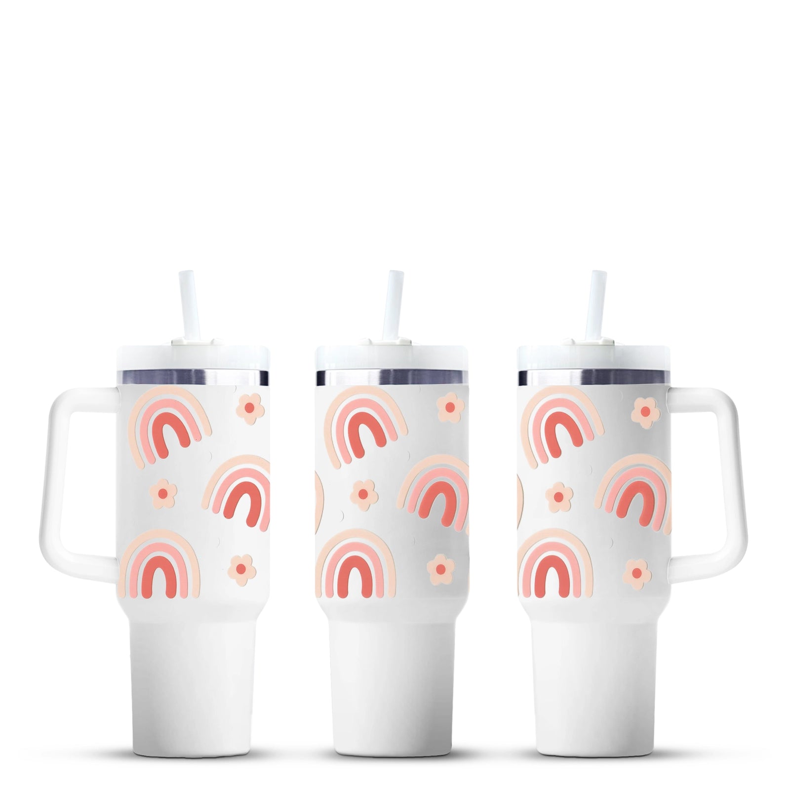 Pink rainbow tumblers with floral pattern, Master Maker Crafts wholesale, fast shipping Ohio