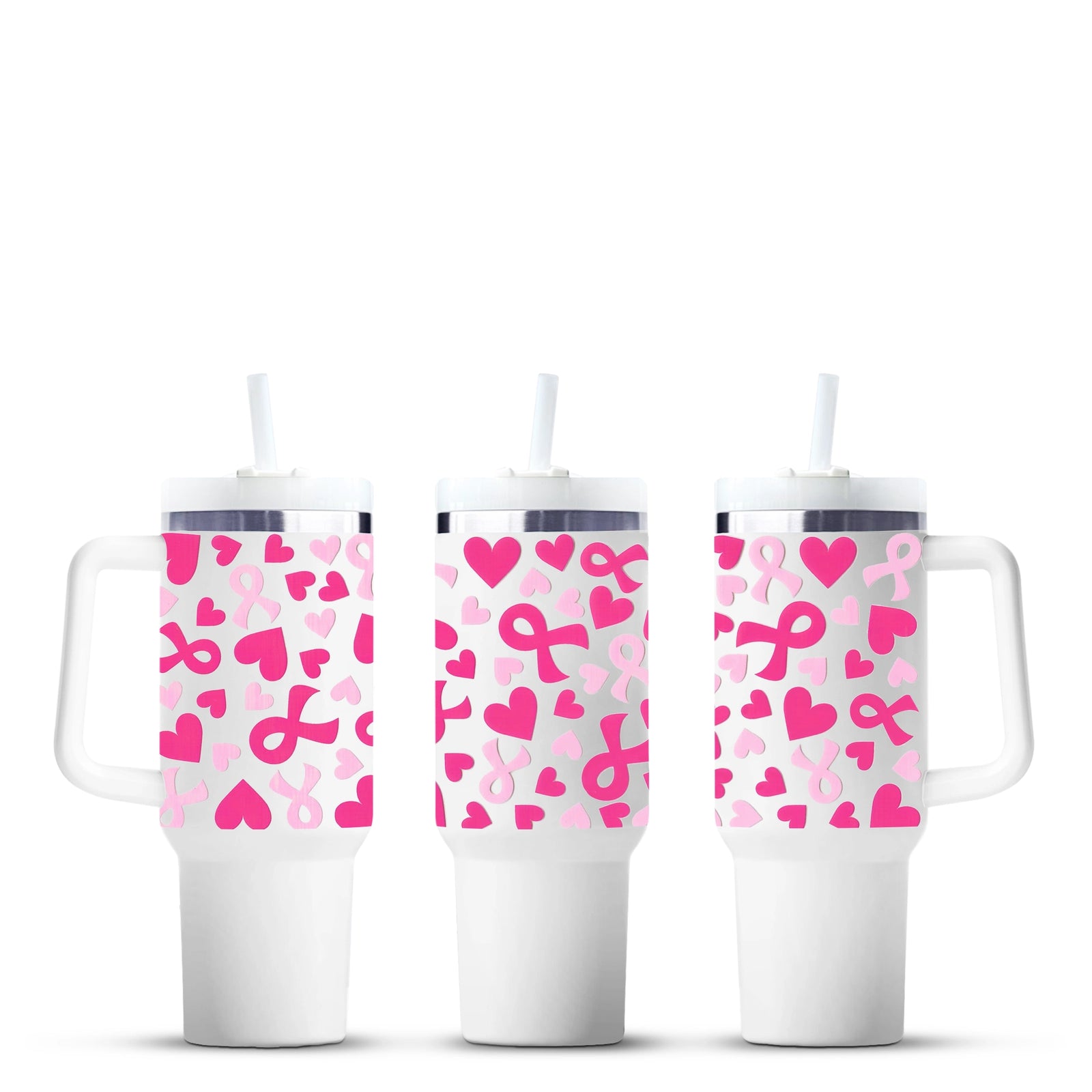 Pink ribbon hearts 40oz tumblers by Master Maker Crafts, wholesale craft supplies, Ohio shipping