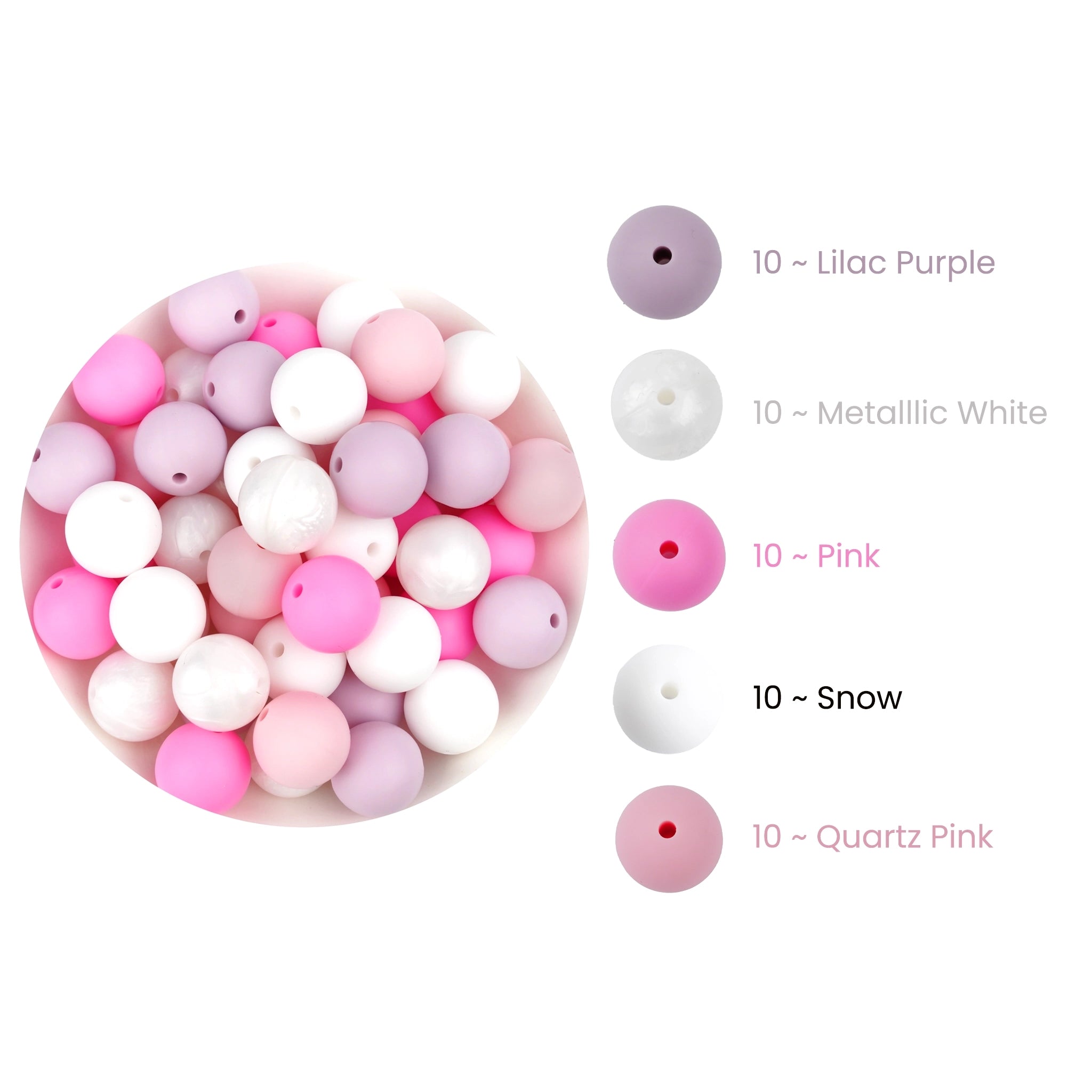 Pink blend silicone beads in lilac purple, metallic white, pink, snow, and quartz pink by Master Maker Crafts - Wholesale Craft Supplies - Fast Shipping Ohio DIY Craft Warehouse