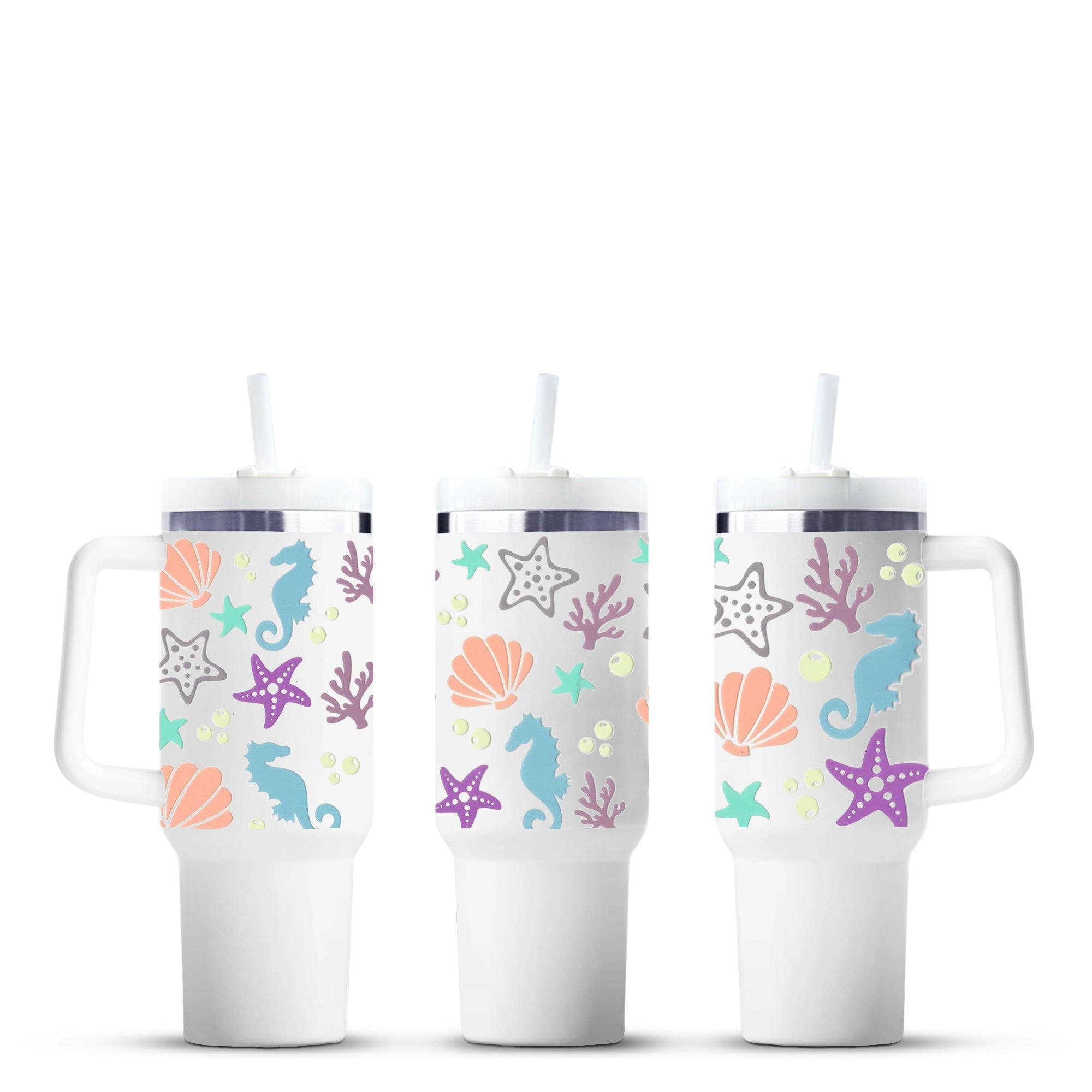 Sea life tumbler with pastel starfish, shells, seahorses, coral by Master Maker Crafts Ohio DIY Craft Warehouse