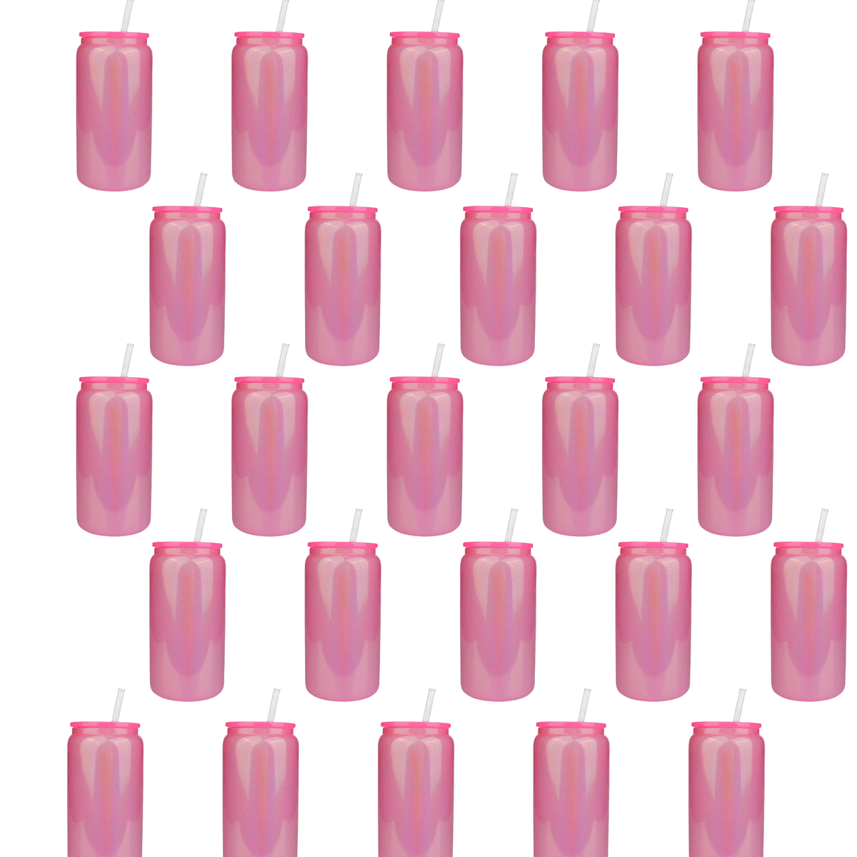 16 oz Glass Can Single Wall - Shimmer Hot Pink 25/CASE