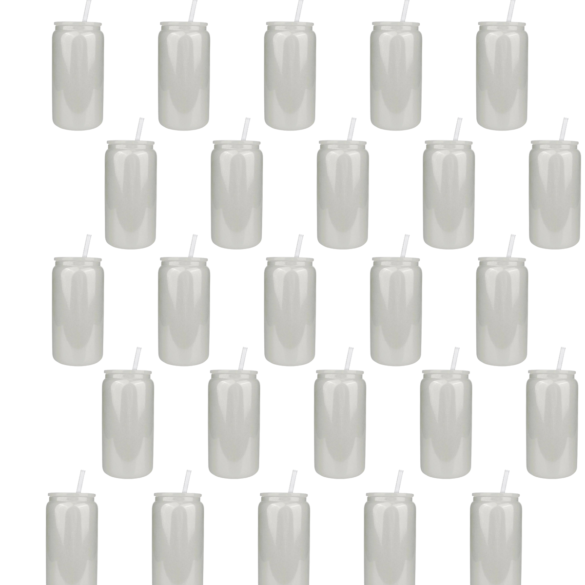 16 oz Glass Can Single Wall - Shimmer White 25/CASE