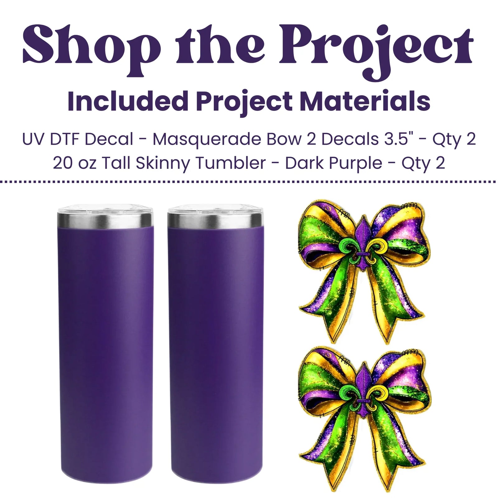 Image of UV DTF Masquerade Bow Tumbler Kit (Makes 2) sold at Master Maker Crafts. Wholesale prices and fast shipping.