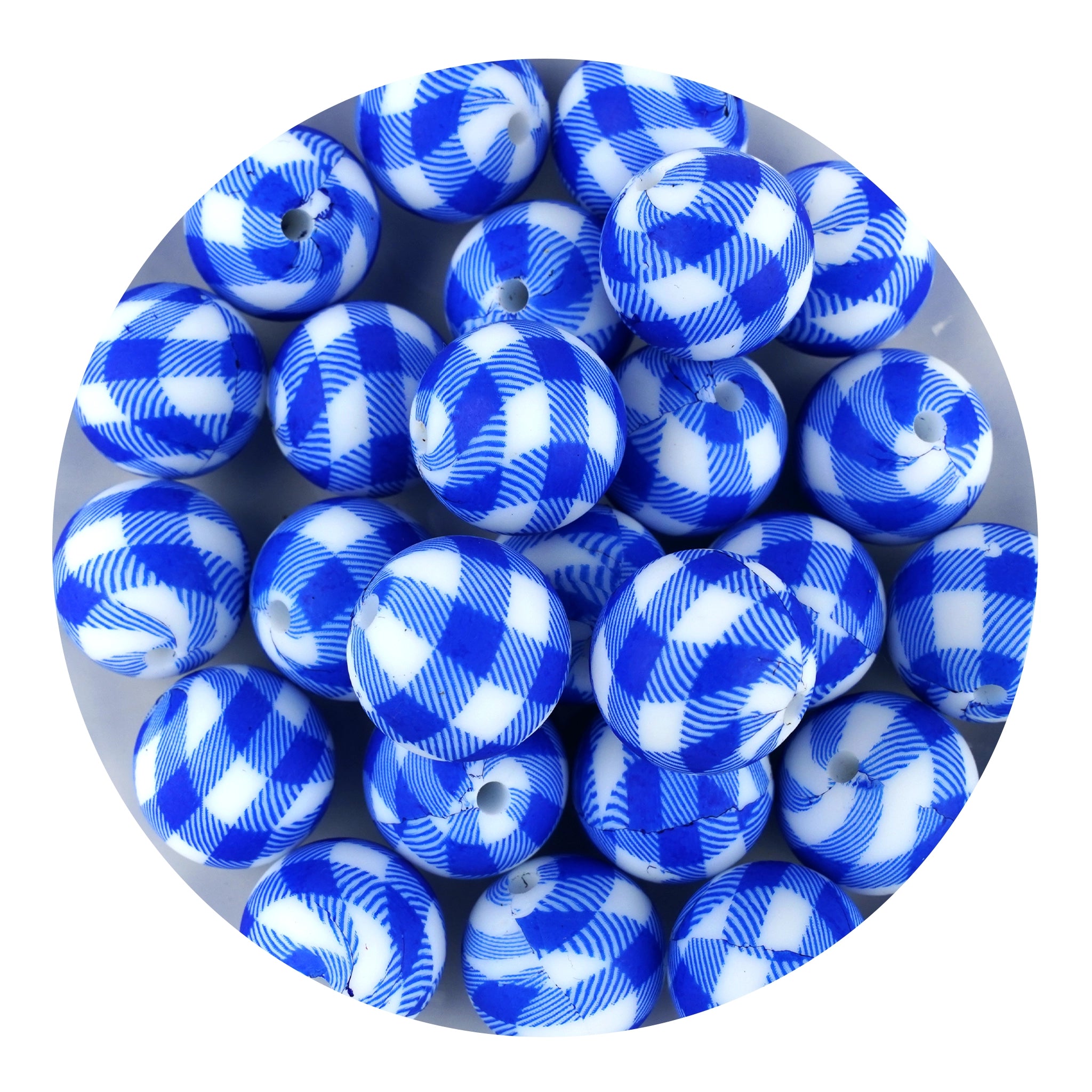Image of Silicone Bead Round - Blue Gingham (5 Beads - 15mm) sold at Master Maker Crafts. Wholesale prices and fast shipping.