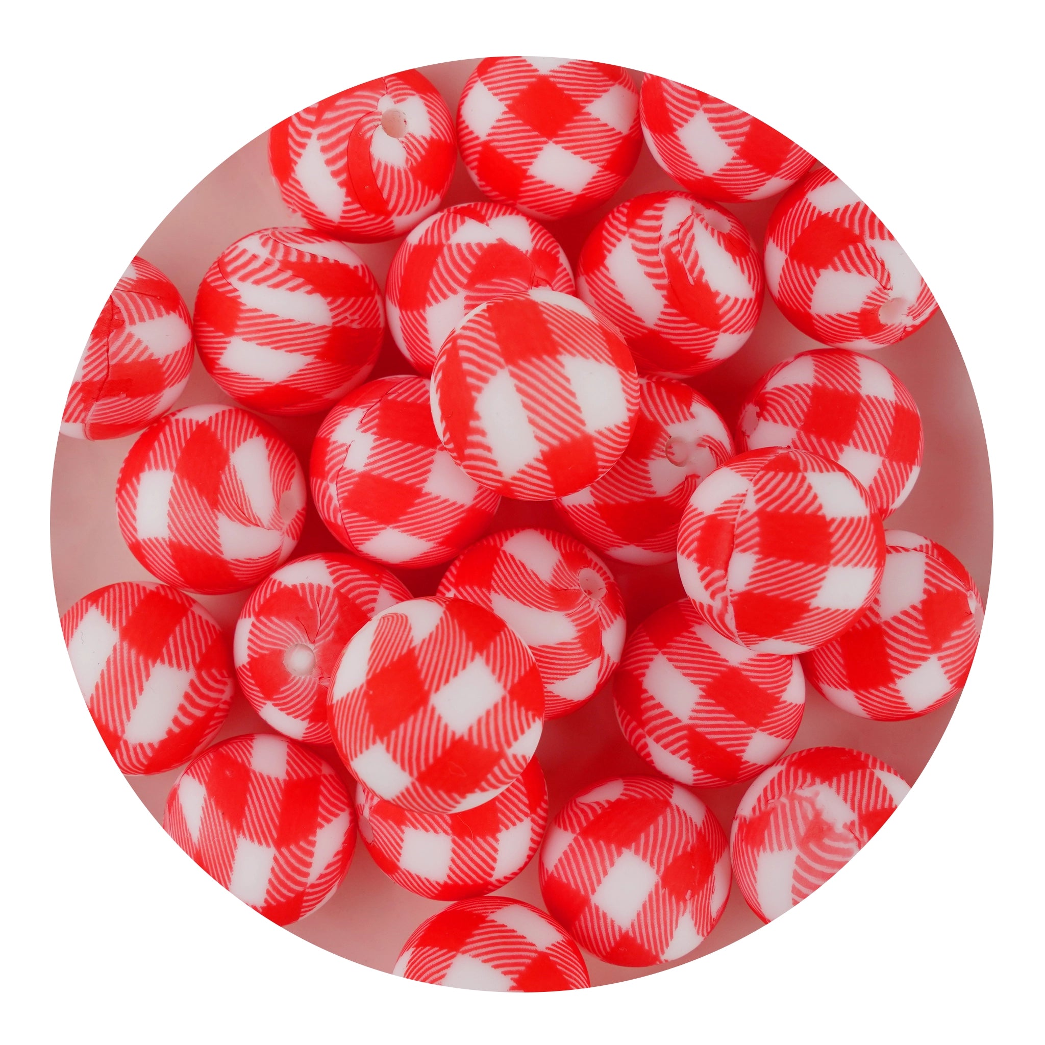 Image of Silicone Bead Round - Red Gingham (5 Beads - 15mm) sold at Master Maker Crafts. Wholesale prices and fast shipping.