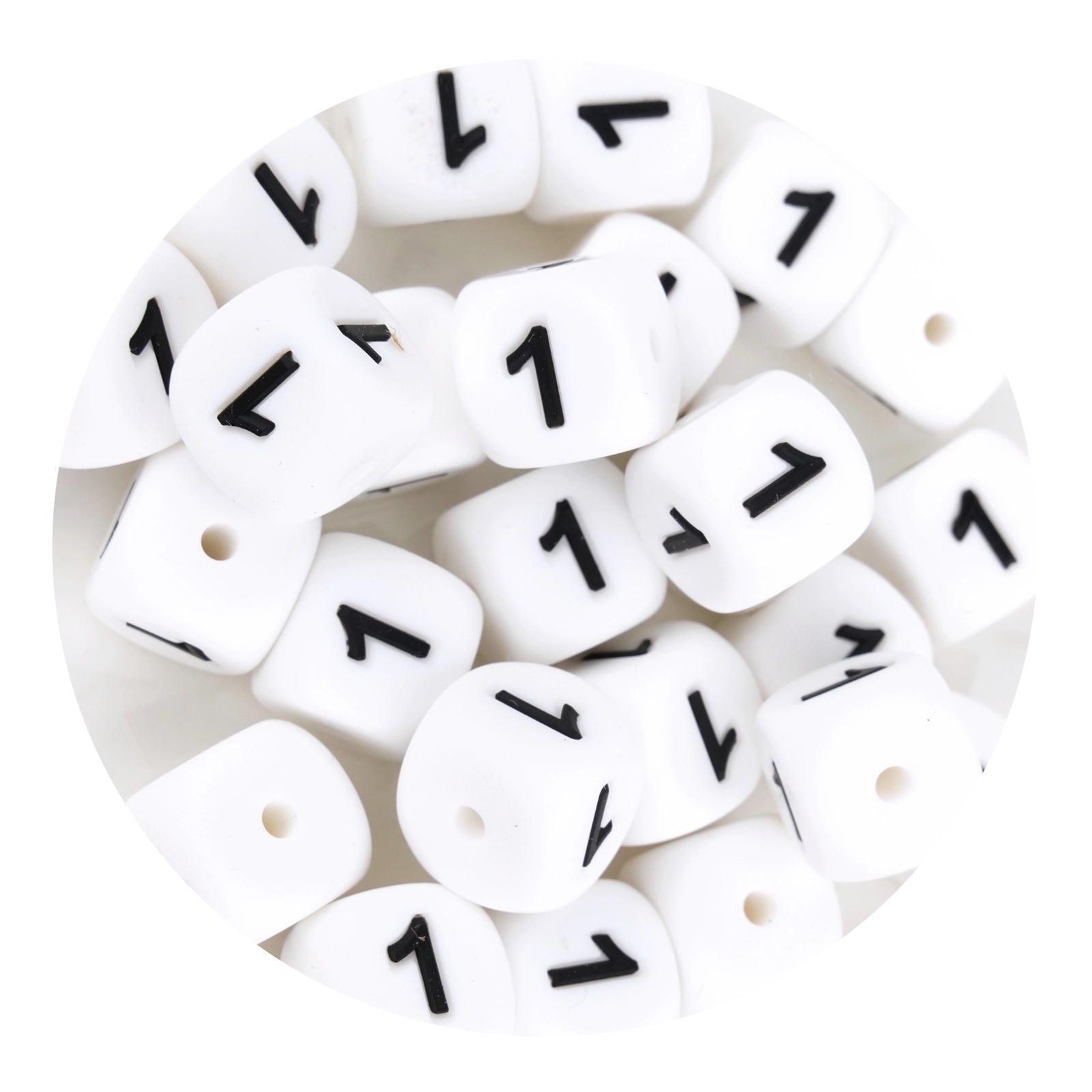 White silicone cube beads with black number 1, Master Maker Crafts wholesale Ohio