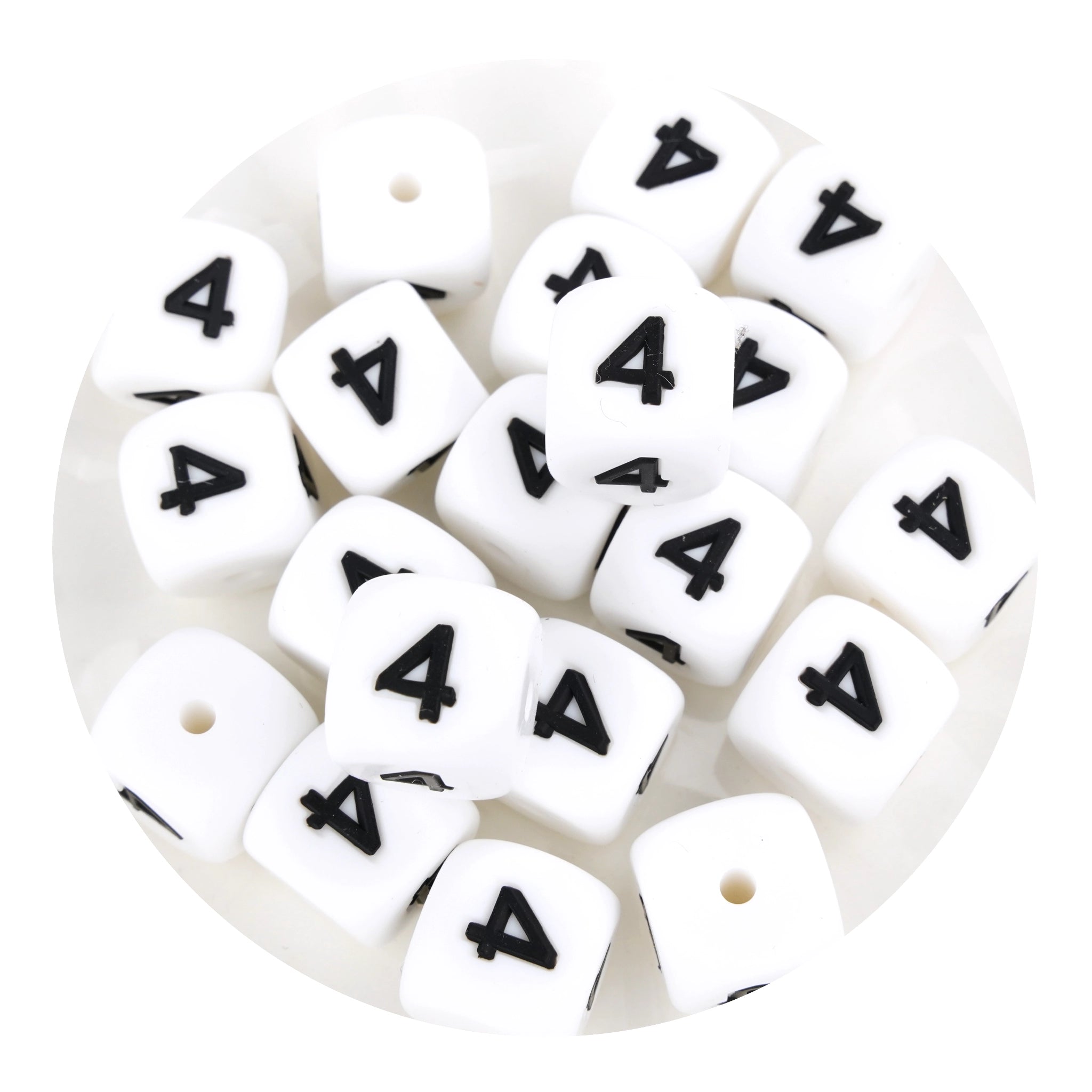 White silicone number 4 beads, Master Maker Crafts wholesale craft supplies, fast shipping Ohio DIY Craft Warehouse