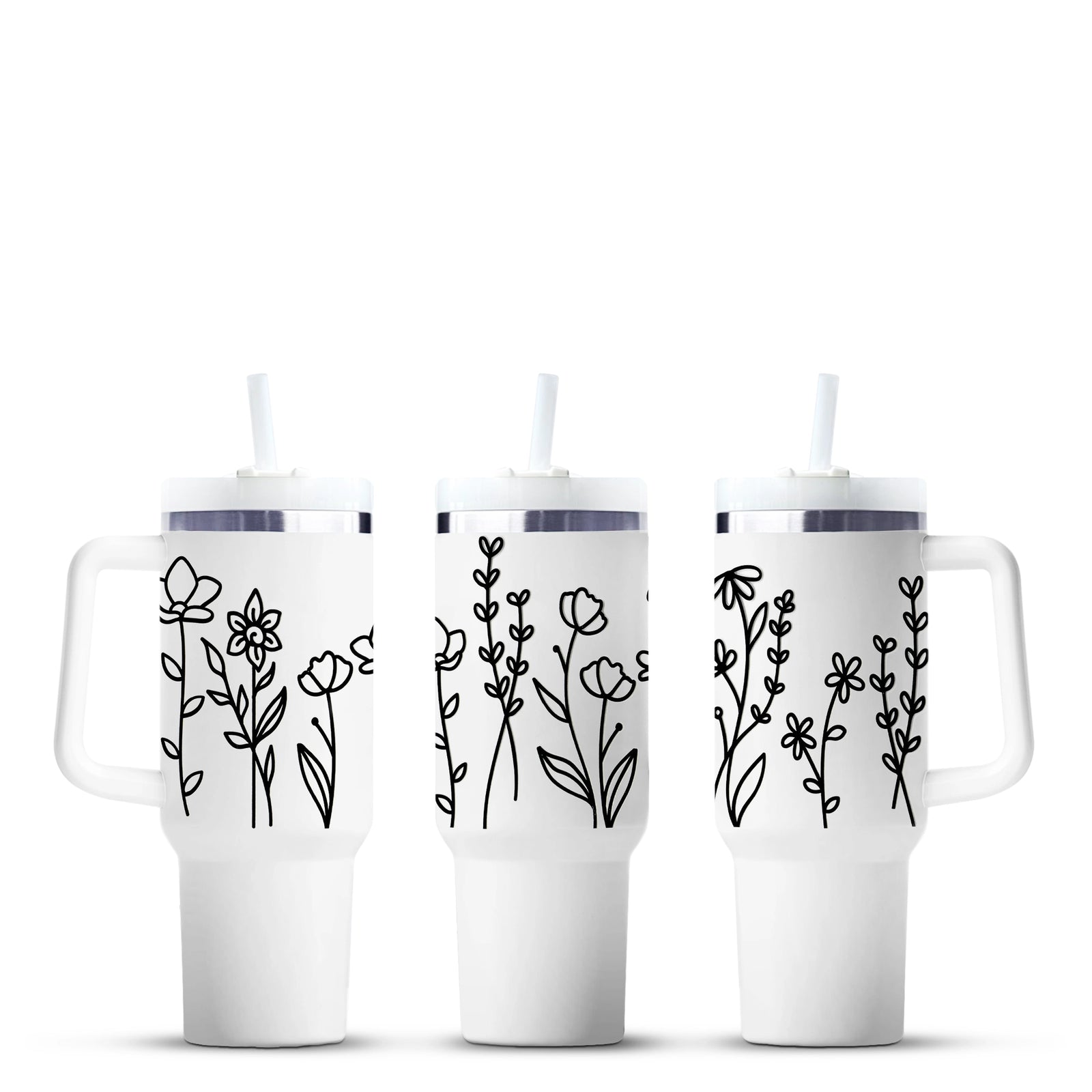 Sketched flowers on white tumblers, Master Maker Crafts wholesale craft supplies, fast shipping Ohio