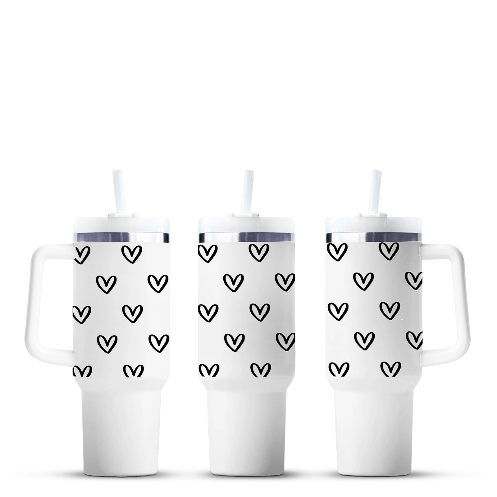 White tumblers with black sketched hearts, Master Maker Crafts wholesale craft supplies Ohio