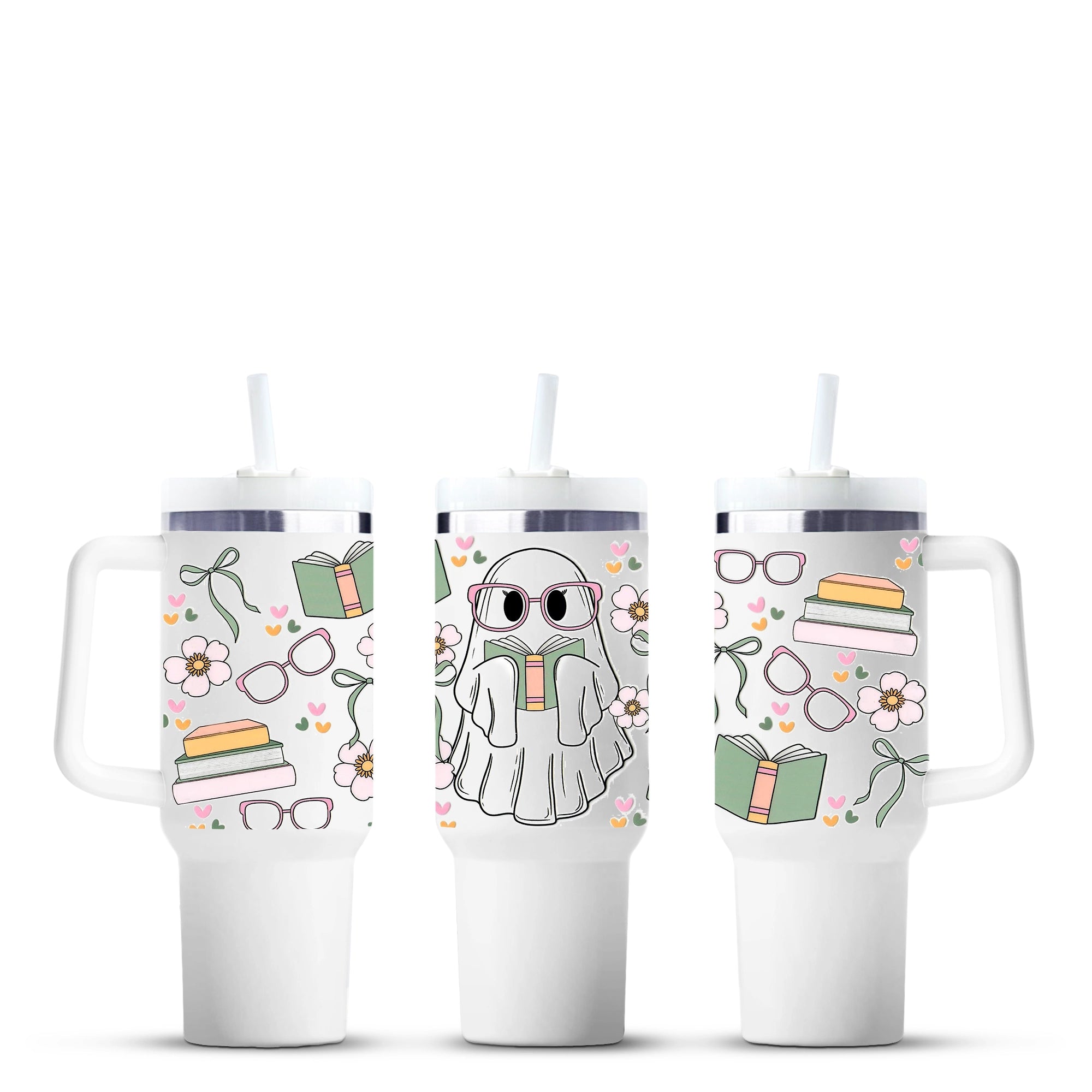 Smarty ghost reading books 40oz tumbler with glasses, flowers, Master Maker Crafts wholesale Ohio DIY Craft Warehouse