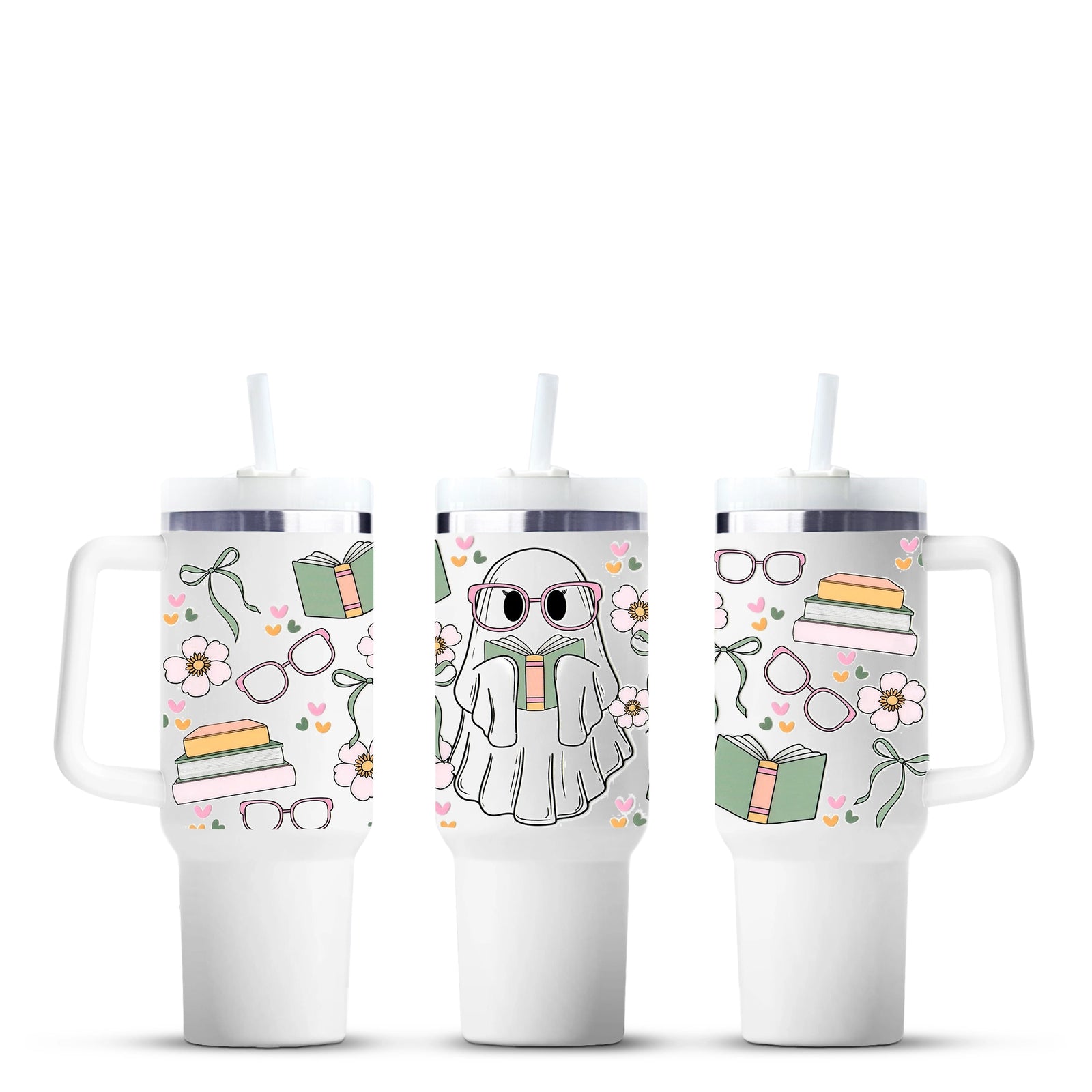 Smarty ghost reading books 40oz tumbler with glasses, flowers, Master Maker Crafts wholesale Ohio