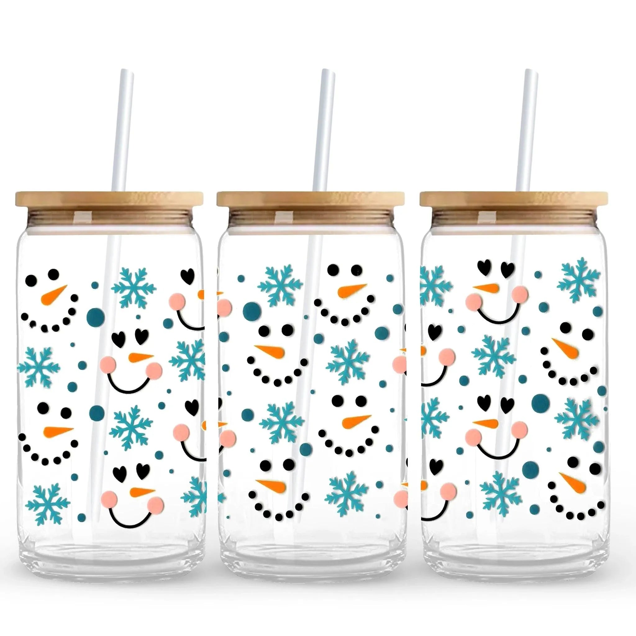 UV DTF Wrap - Snowman Faces & Blue Snowflakes - DIY Craft Warehouse DIY Craft Warehouse