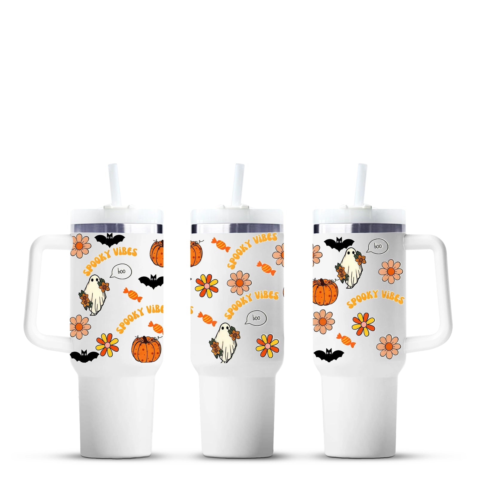 Spooky Fall Festival 40oz tumbler with ghost, pumpkin, bat, and flower designs by Master Maker Crafts - Wholesale Craft Supplies - Fast Shipping Ohio