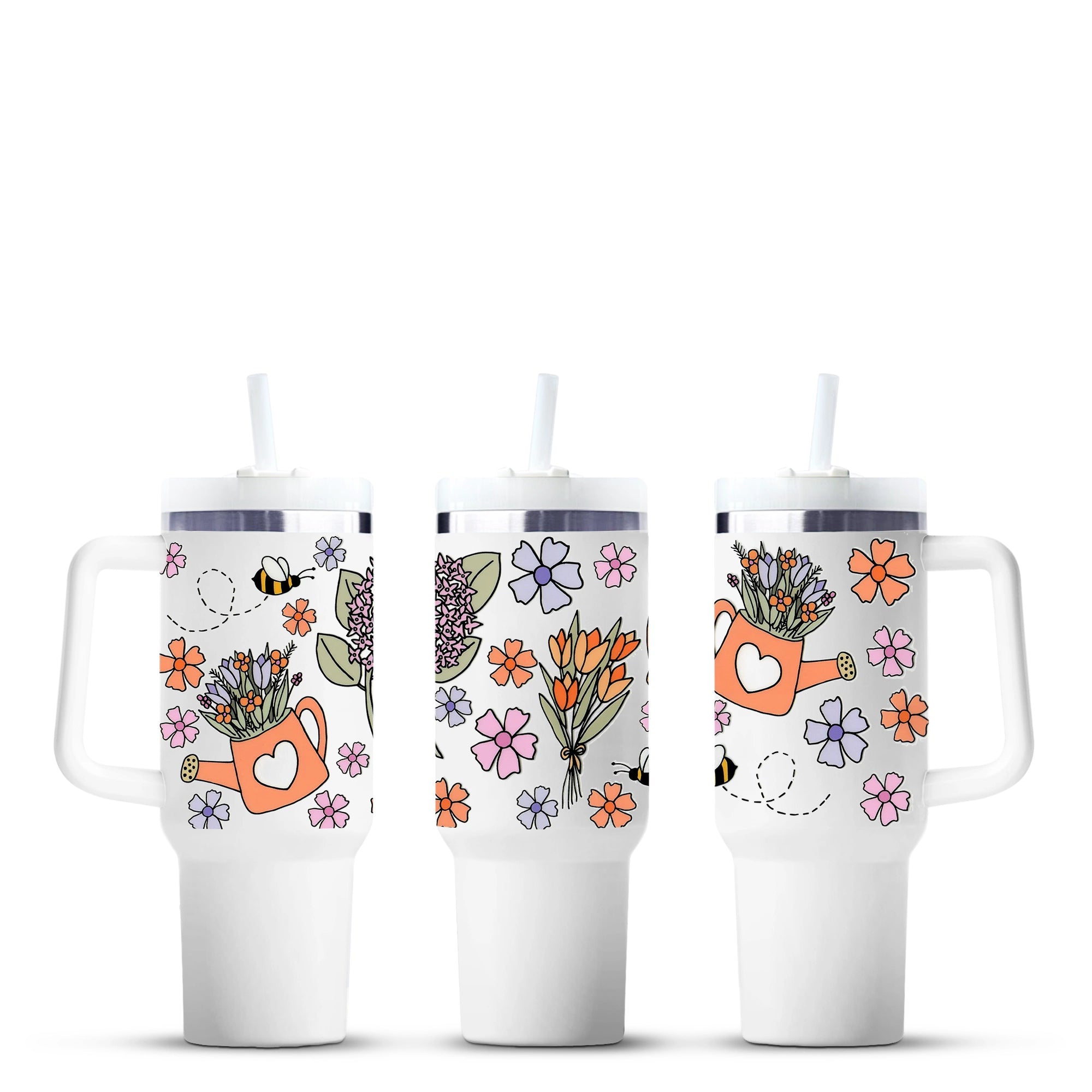 Spring travel mug with floral and bee design, Master Maker Crafts wholesale craft supplies Ohio DIY Craft Warehouse