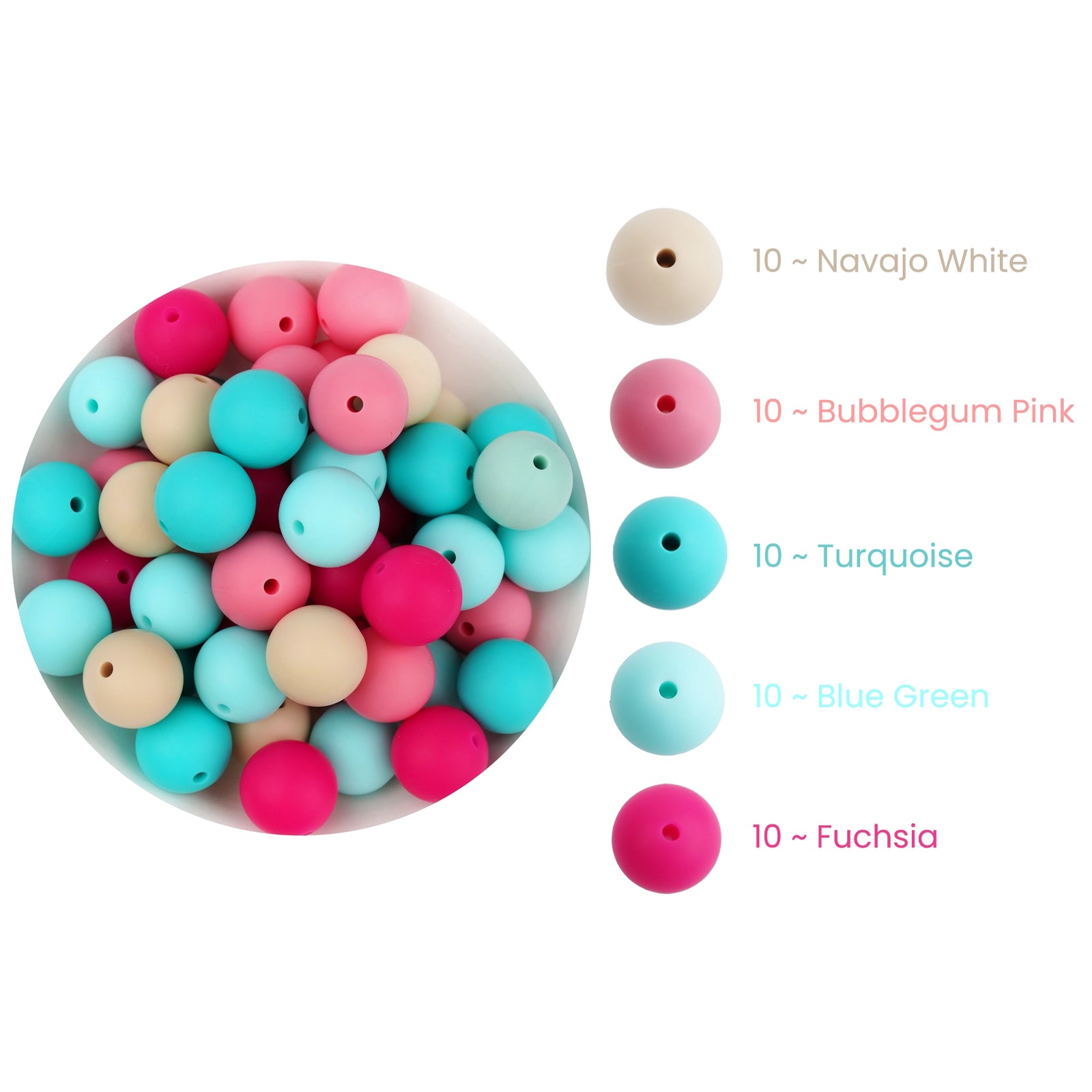 Spring Blooms MIX round silicone beads in pastel colors, Master Maker Crafts wholesale craft supplies, fast shipping Ohio.