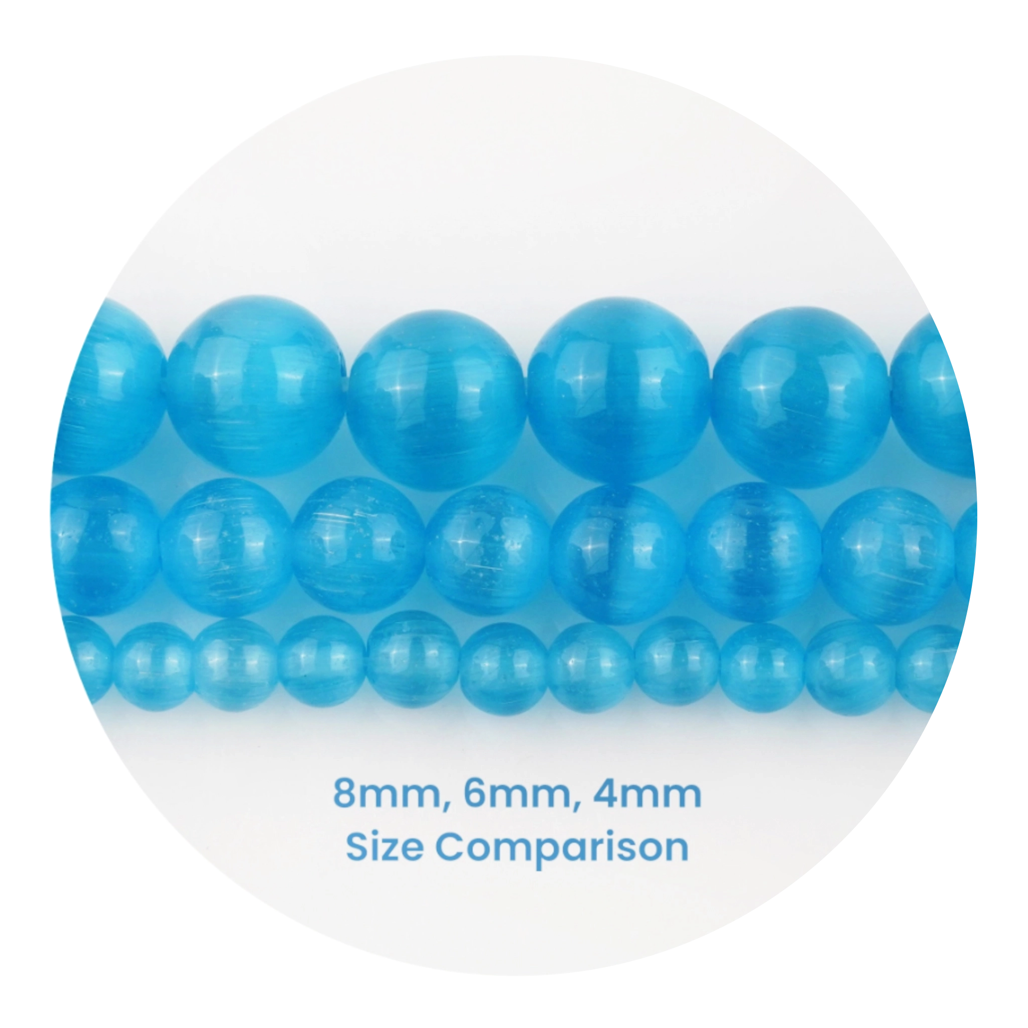 Blue stone string beads size comparison 8mm 6mm 4mm, Master Maker Crafts wholesale Ohio DIY Craft Warehouse