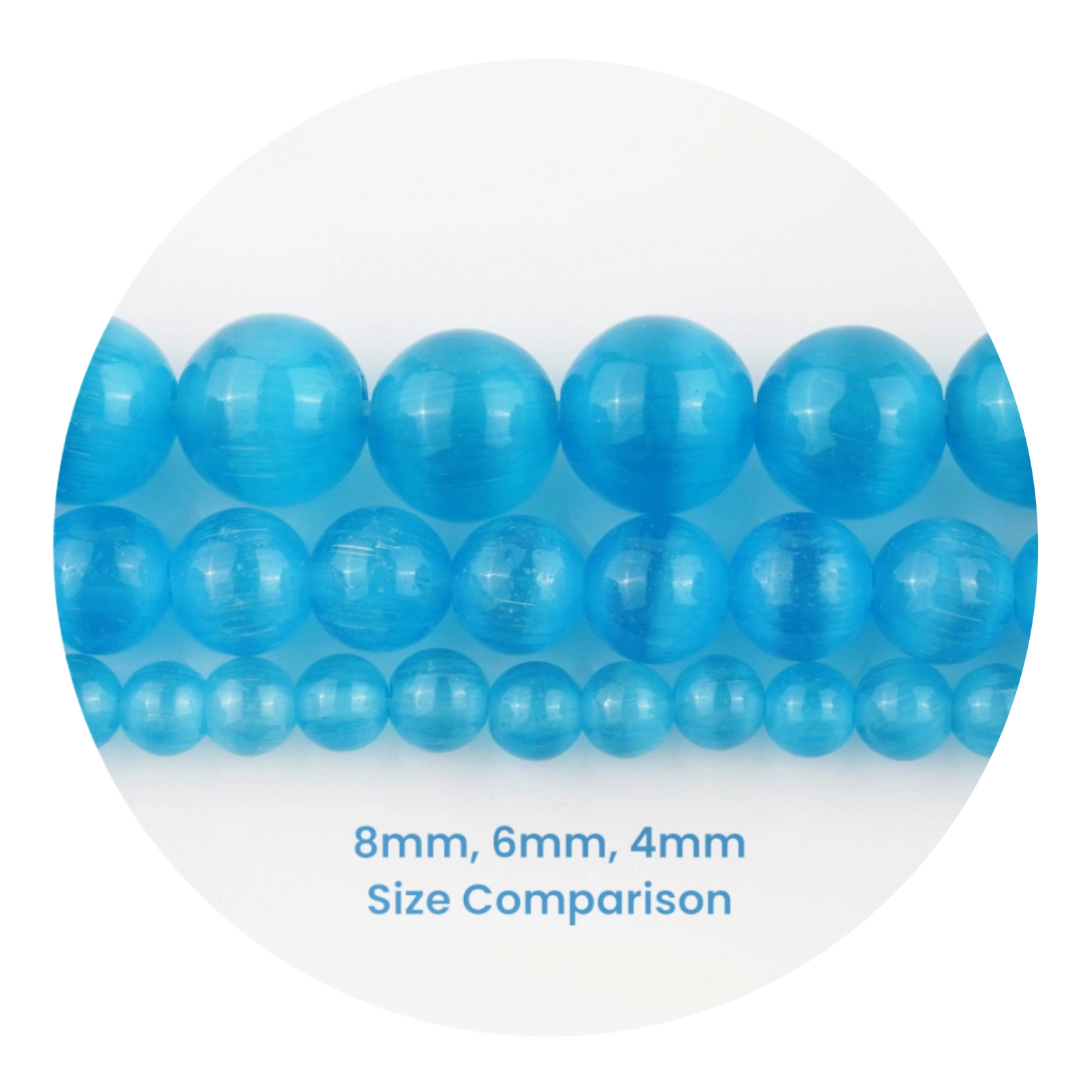 Blue stone string beads size comparison 8mm 6mm 4mm, Master Maker Crafts wholesale Ohio