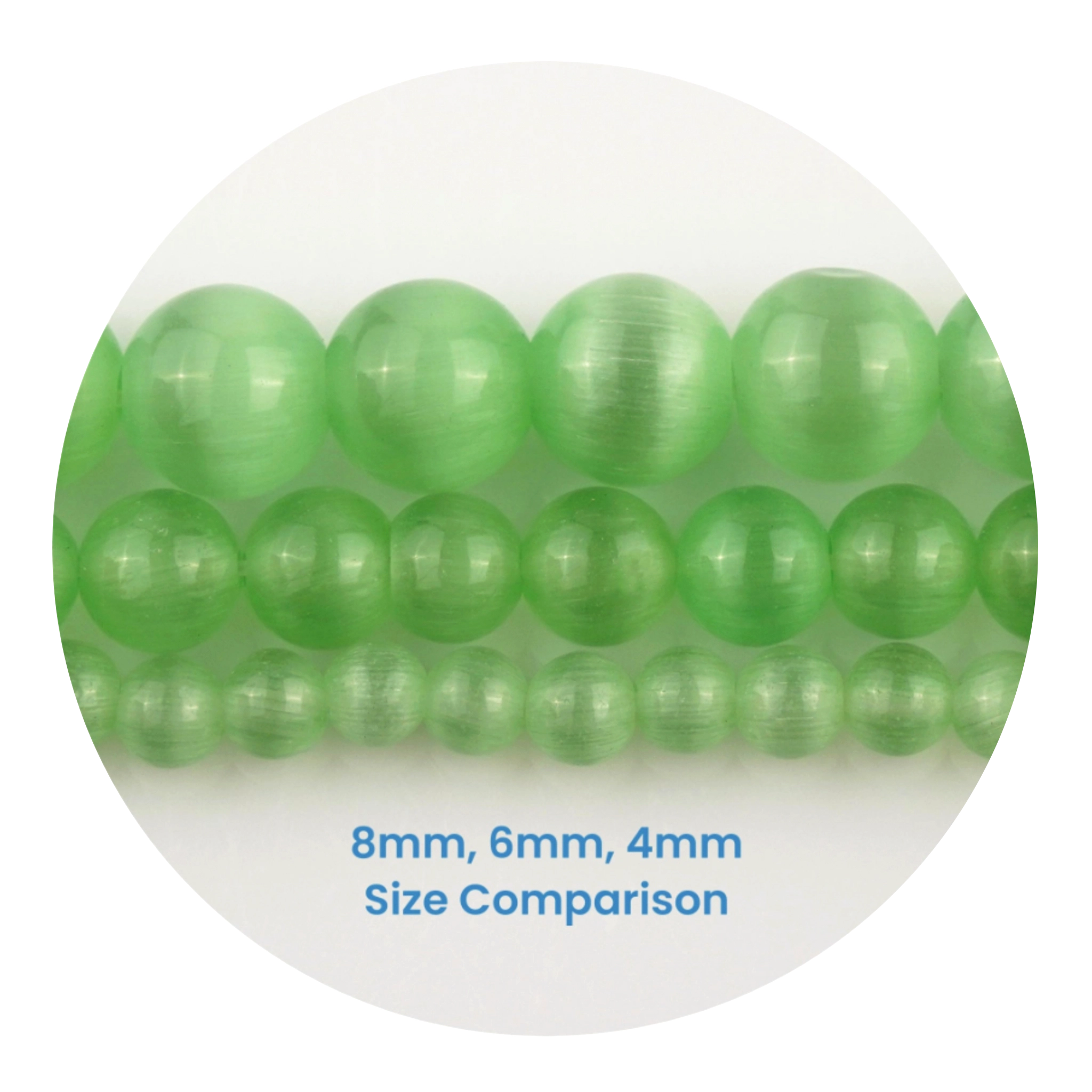 Mint stone string beads in 8mm, 6mm, 4mm size comparison, Master Maker Crafts wholesale Ohio DIY Craft Warehouse