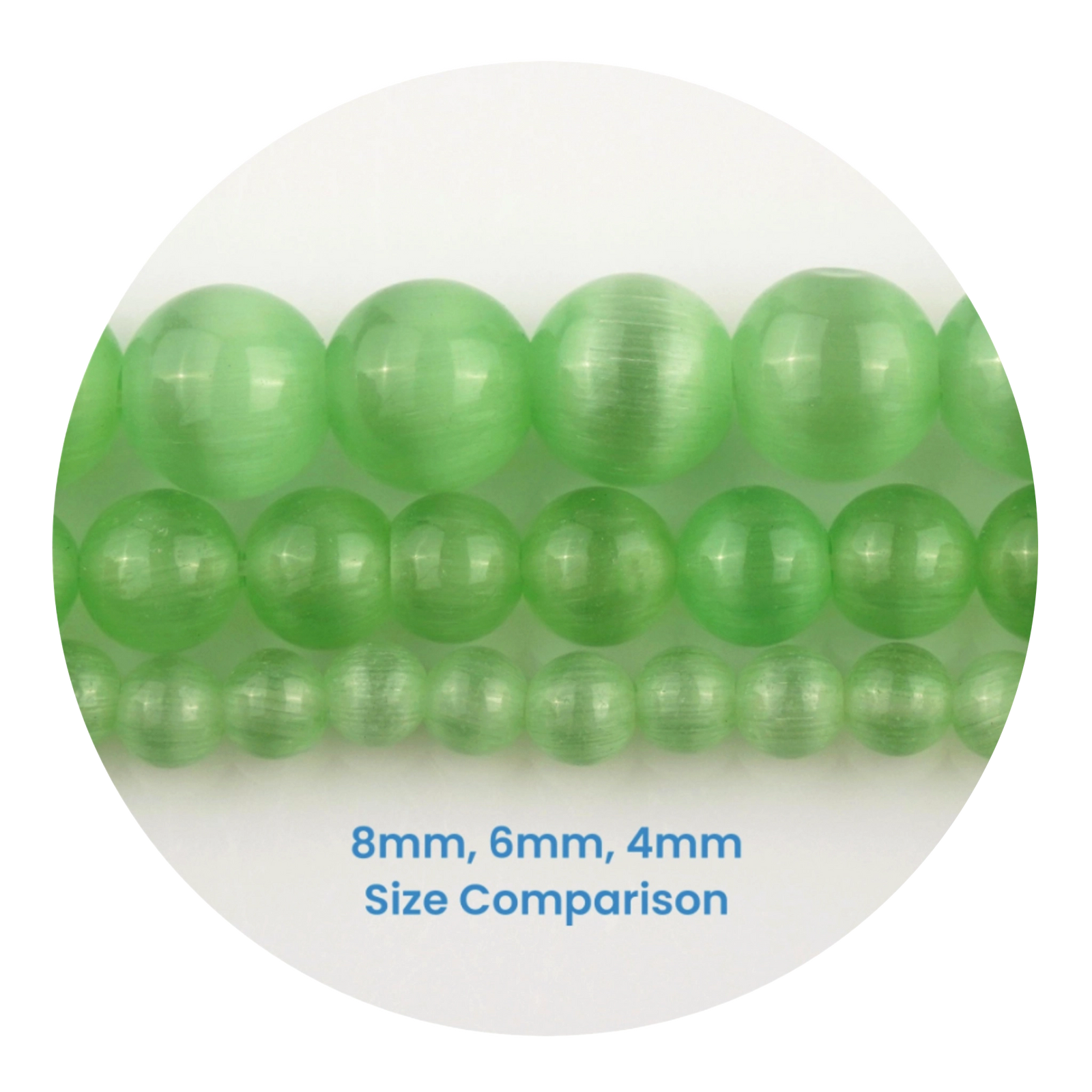Mint stone string beads in 8mm, 6mm, 4mm size comparison, Master Maker Crafts wholesale Ohio