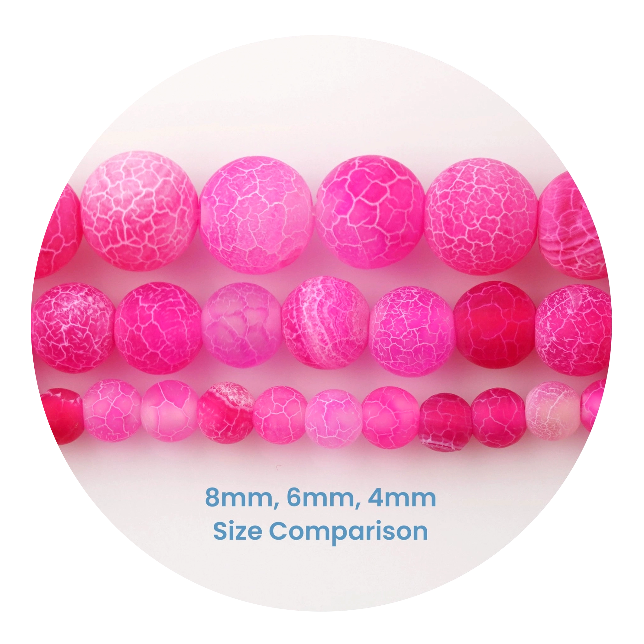 Master Maker Crafts pink two-tone stone string beads, size comparison 8mm 6mm 4mm, wholesale craft supplies, fast shipping Ohio DIY Craft Warehouse