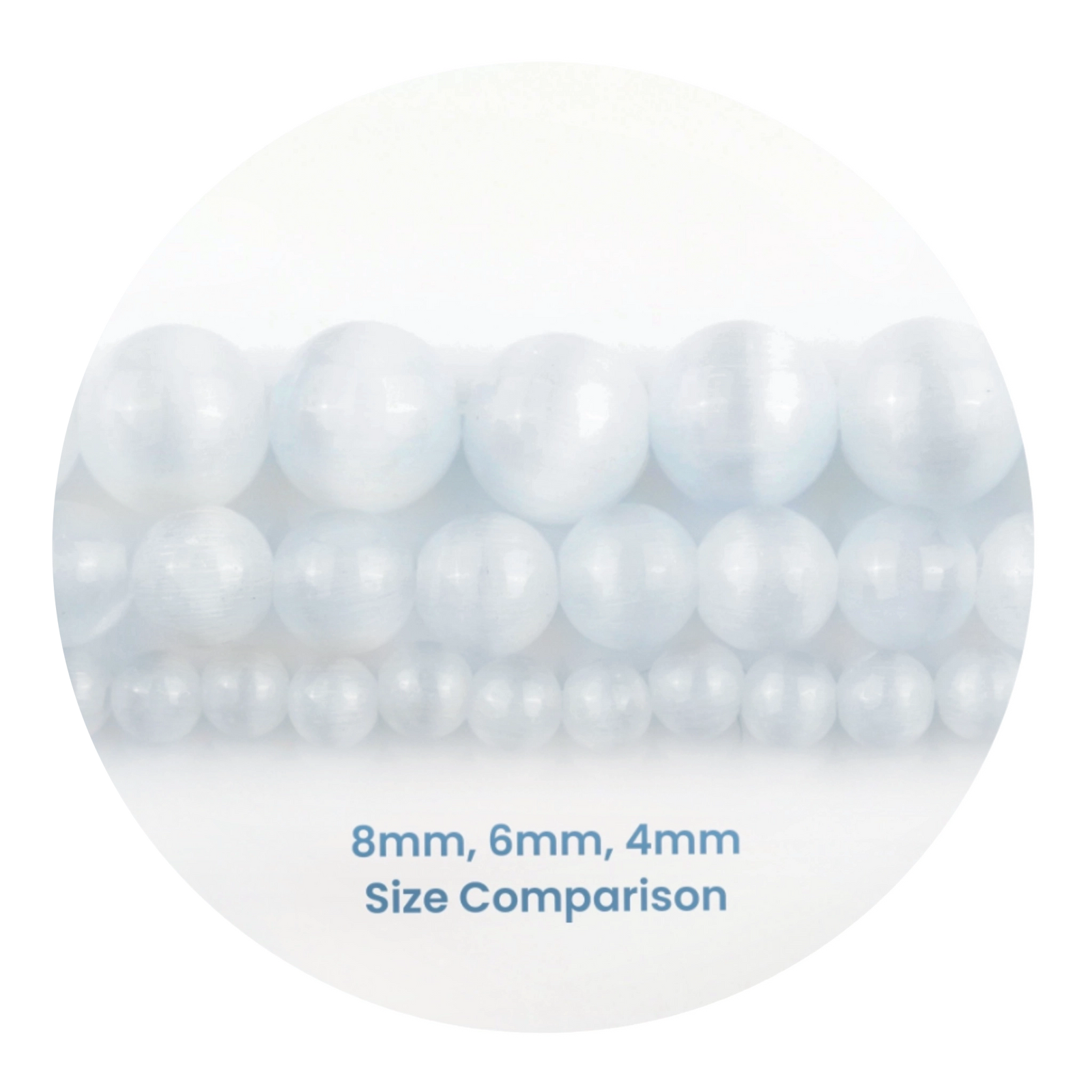 White stone string beads size comparison, 8mm 6mm 4mm, Master Maker Crafts wholesale Ohio