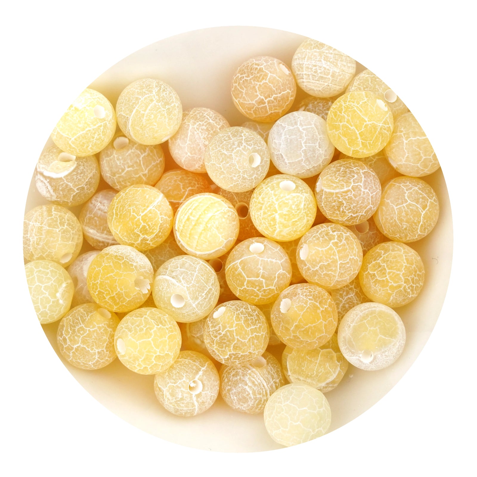Yellow two-tone stone string beads in bowl, Master Maker Crafts wholesale, Ohio fast shipping
