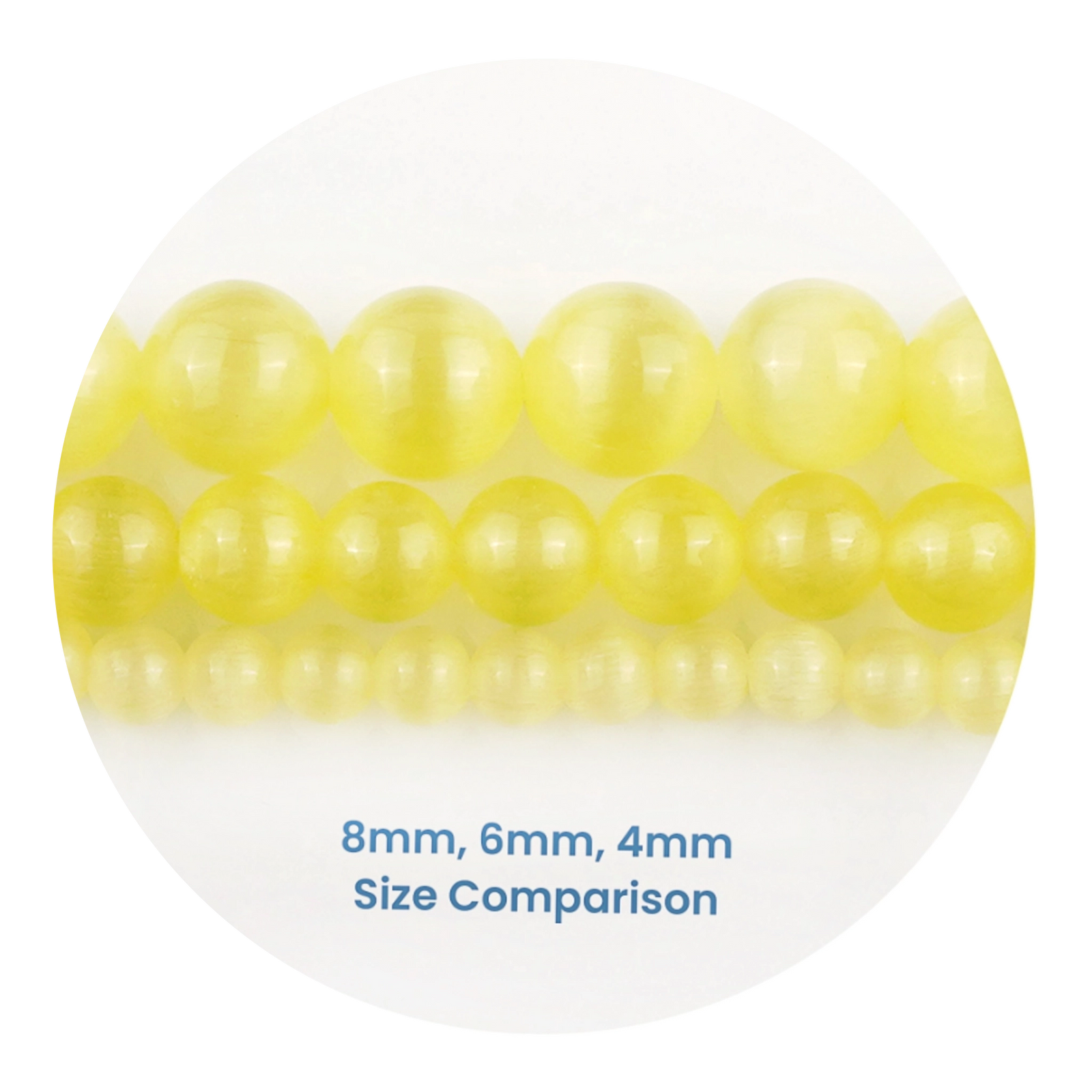 Yellow stone string beads size comparison 8mm, 6mm, 4mm from Master Maker Crafts Wholesale Ohio
