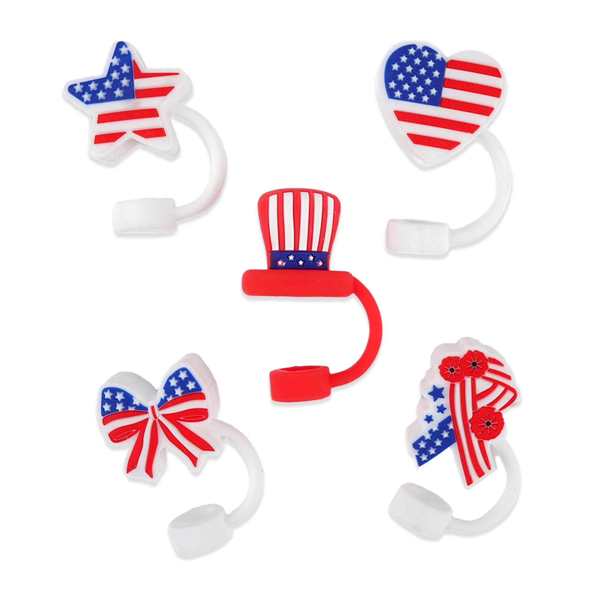 Image of Silicone Straw Topper - Assorted USA Icons (5 Toppers) sold at Master Maker Crafts. Wholesale prices and fast shipping.