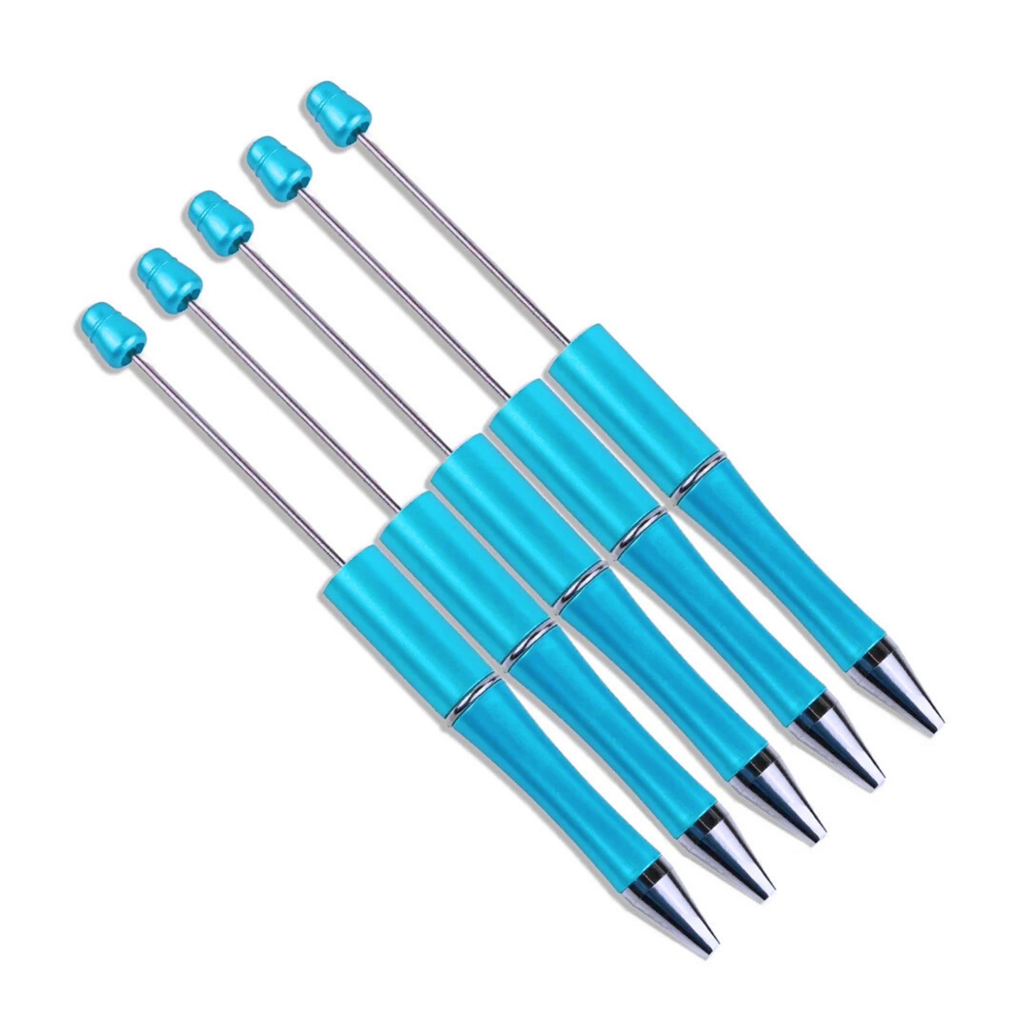 Set of five teal beadable pens, wholesale craft supplies, Master Maker Crafts, fast shipping Ohio DIY Craft Warehouse