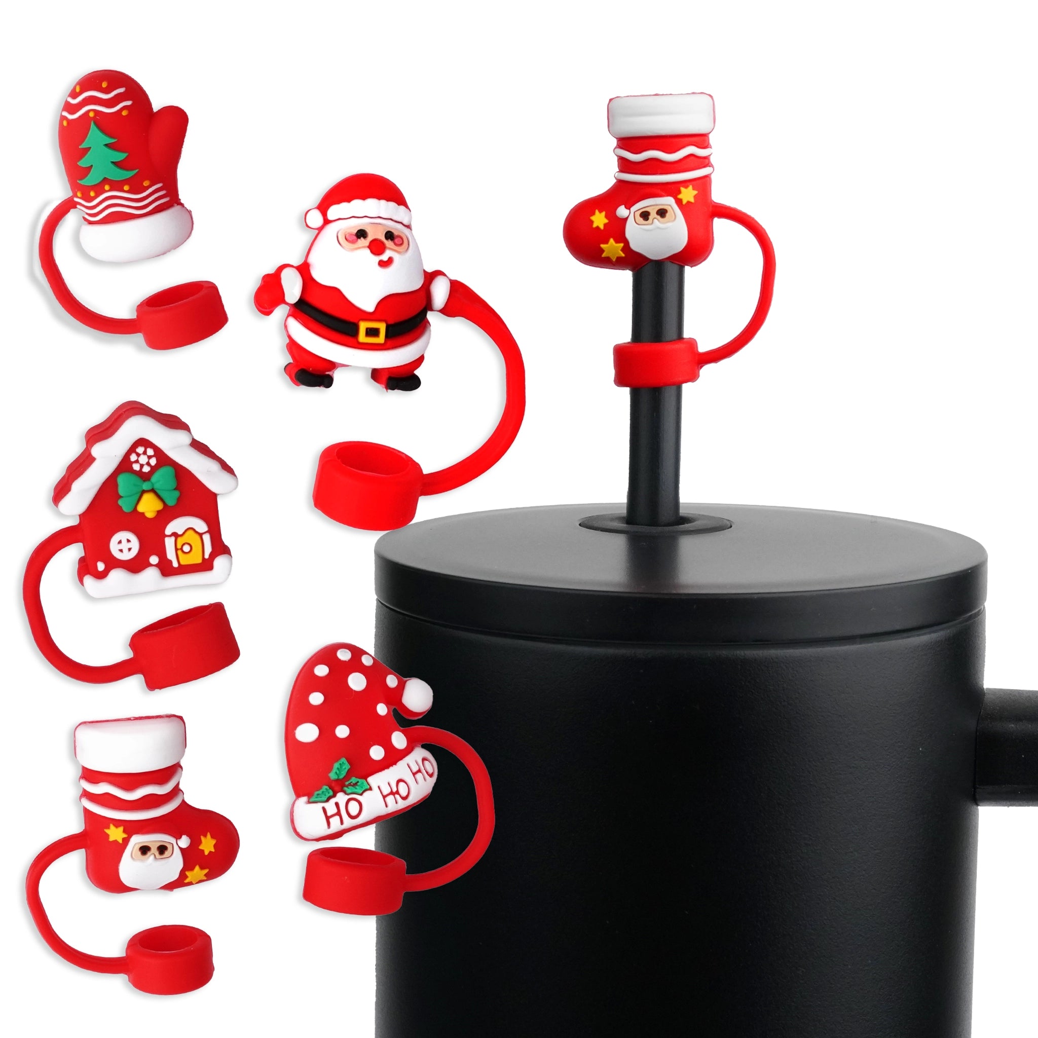 Master Maker Crafts -  Silicone Straw Topper - Assorted Christmas Time (5 Toppers) | Master Maker Crafts - Wholesale Craft Supplies - Fast Shipping from Ohio DIY Craft Warehouse